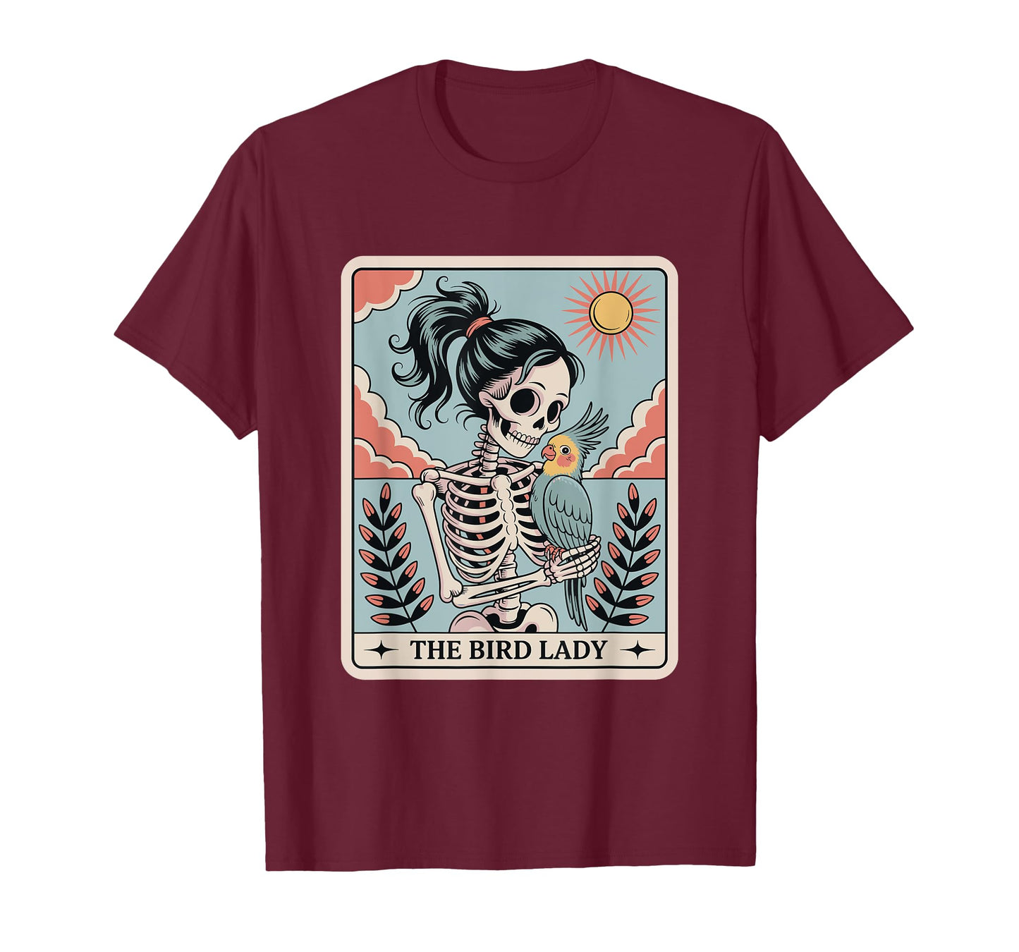 Skeleton The Bird Lady Tarot Card Skeleton Halloween Parrot T-Shirt