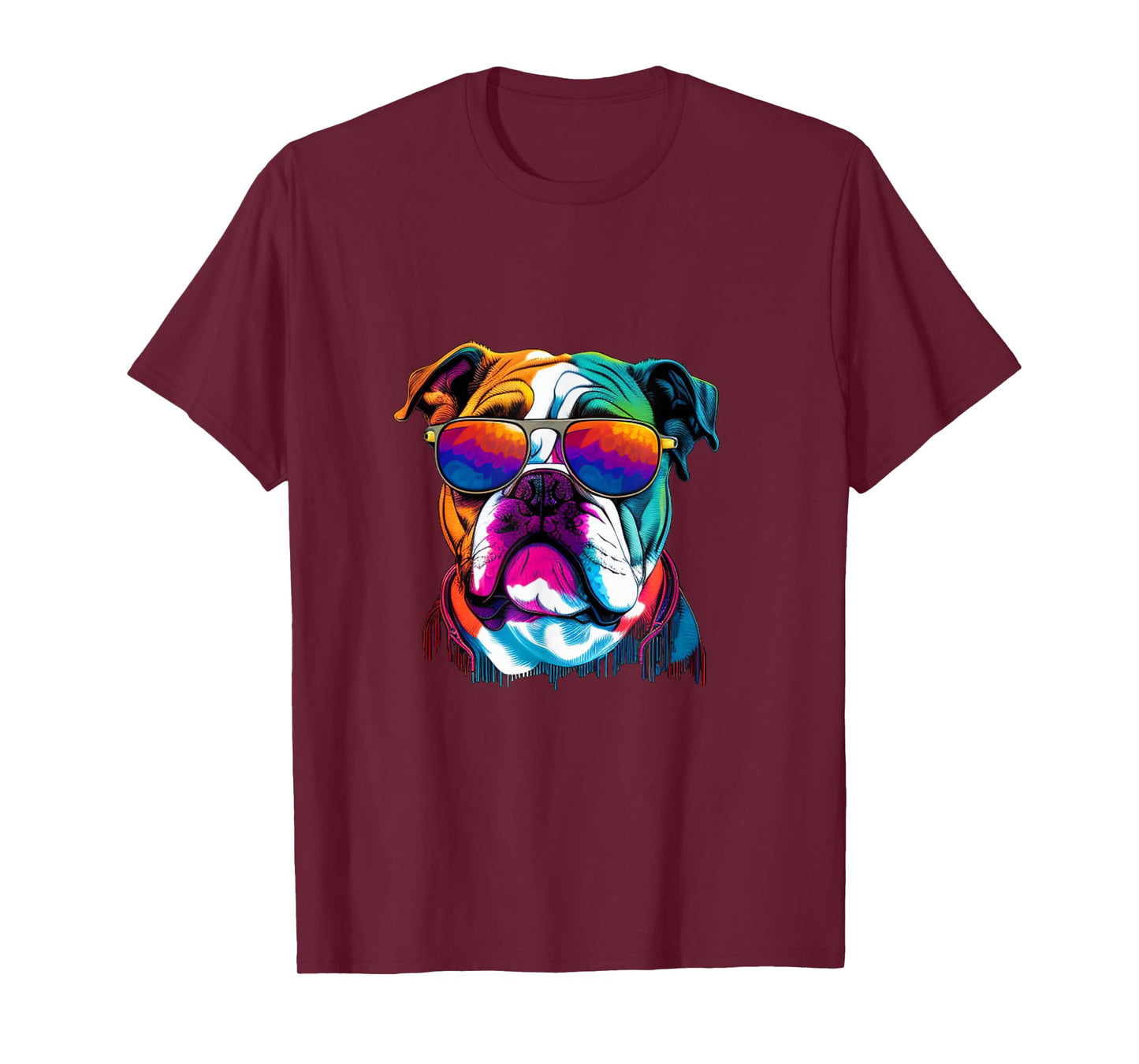 Funny multicolor English Bulldog Face T-Shirt