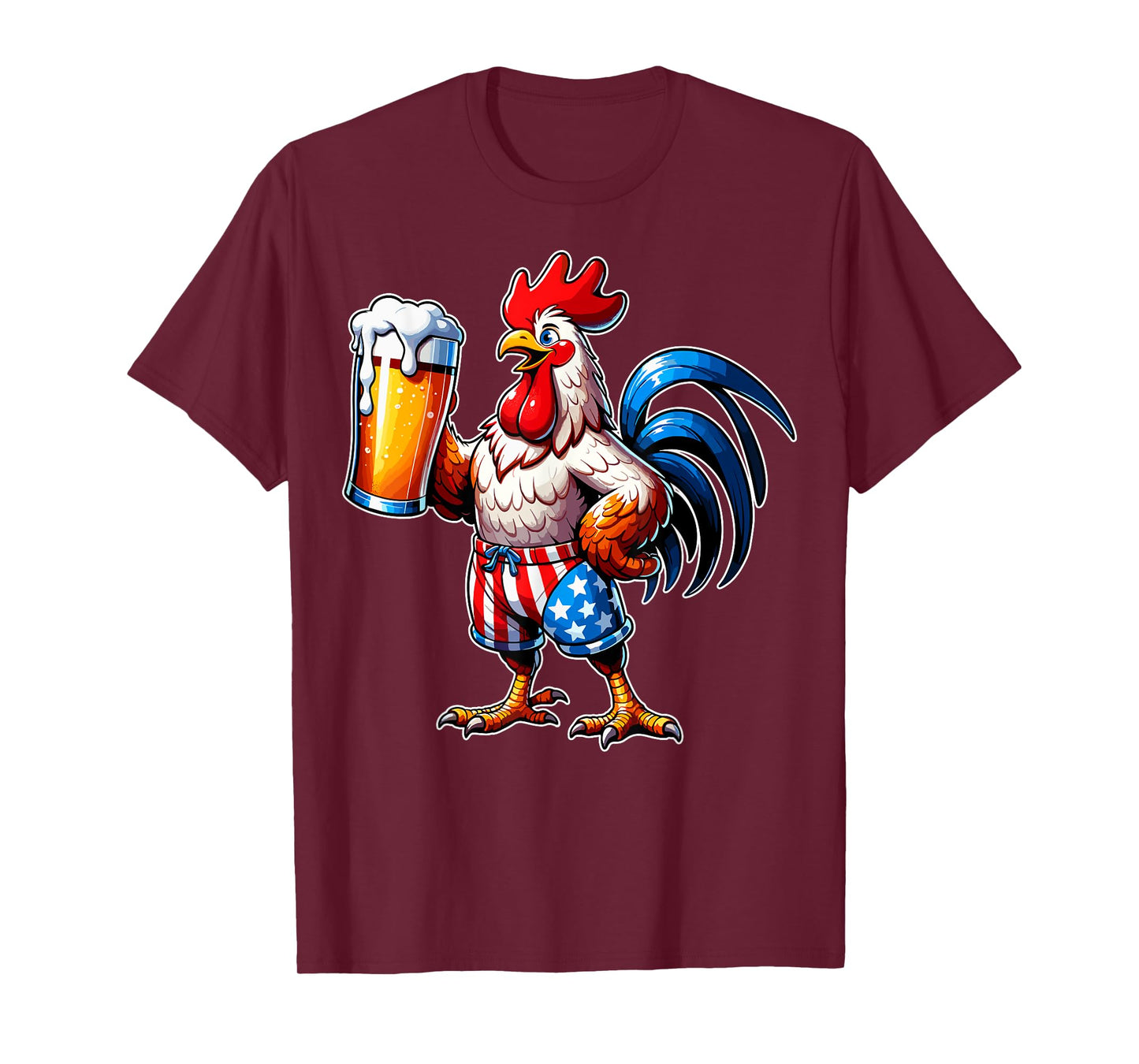 Chicken Holding Beer USA Flag 4th of July Patriotic Chicken T-Shirt