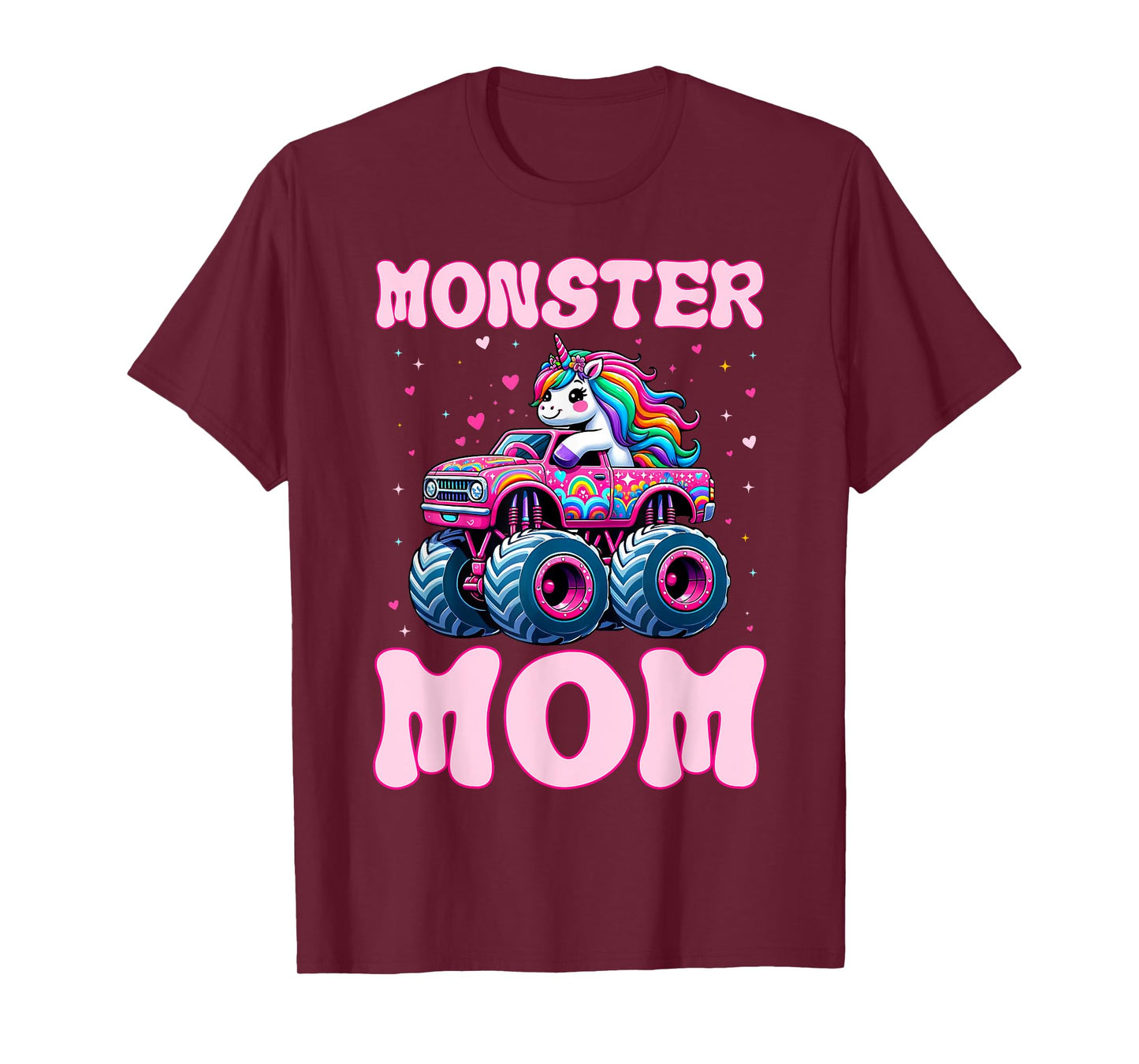 Funny Cute Unicorn Riding A Pink Monster Mom Truck Lovers T-Shirt