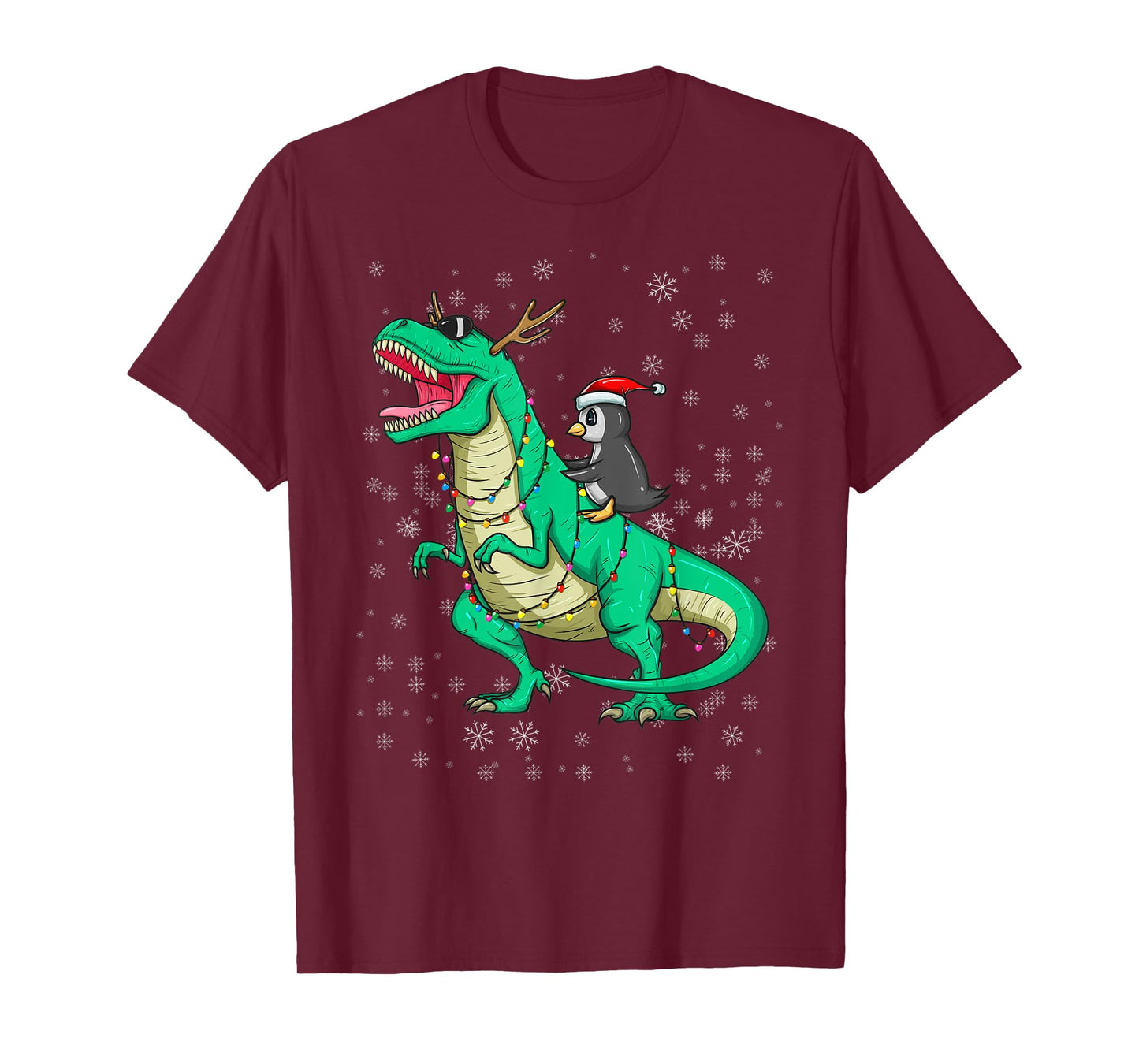 Christmas Penguin Riding Dinosaur T Rex Holiday Costume Fun T-Shirt