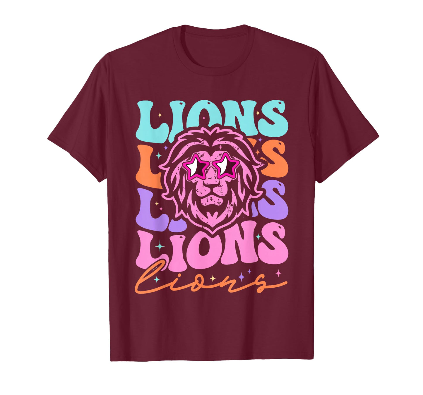 Lion Mascot Back to School Spirit Sports Men Women Groovy T-Shirt