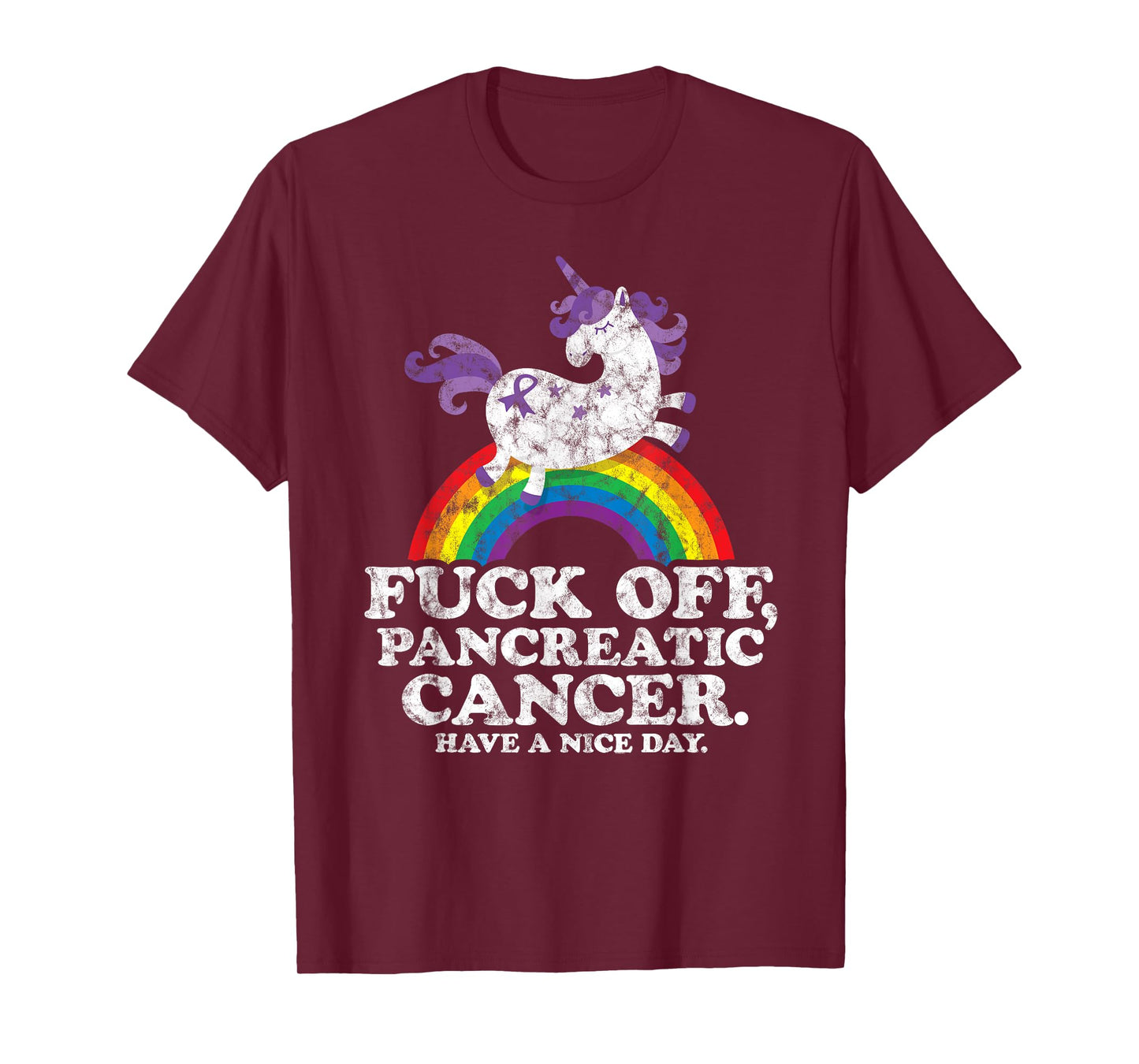 Fuck Off Pancreatic Cancer | Survivor Quote Unicorn Rainbow T-Shirt