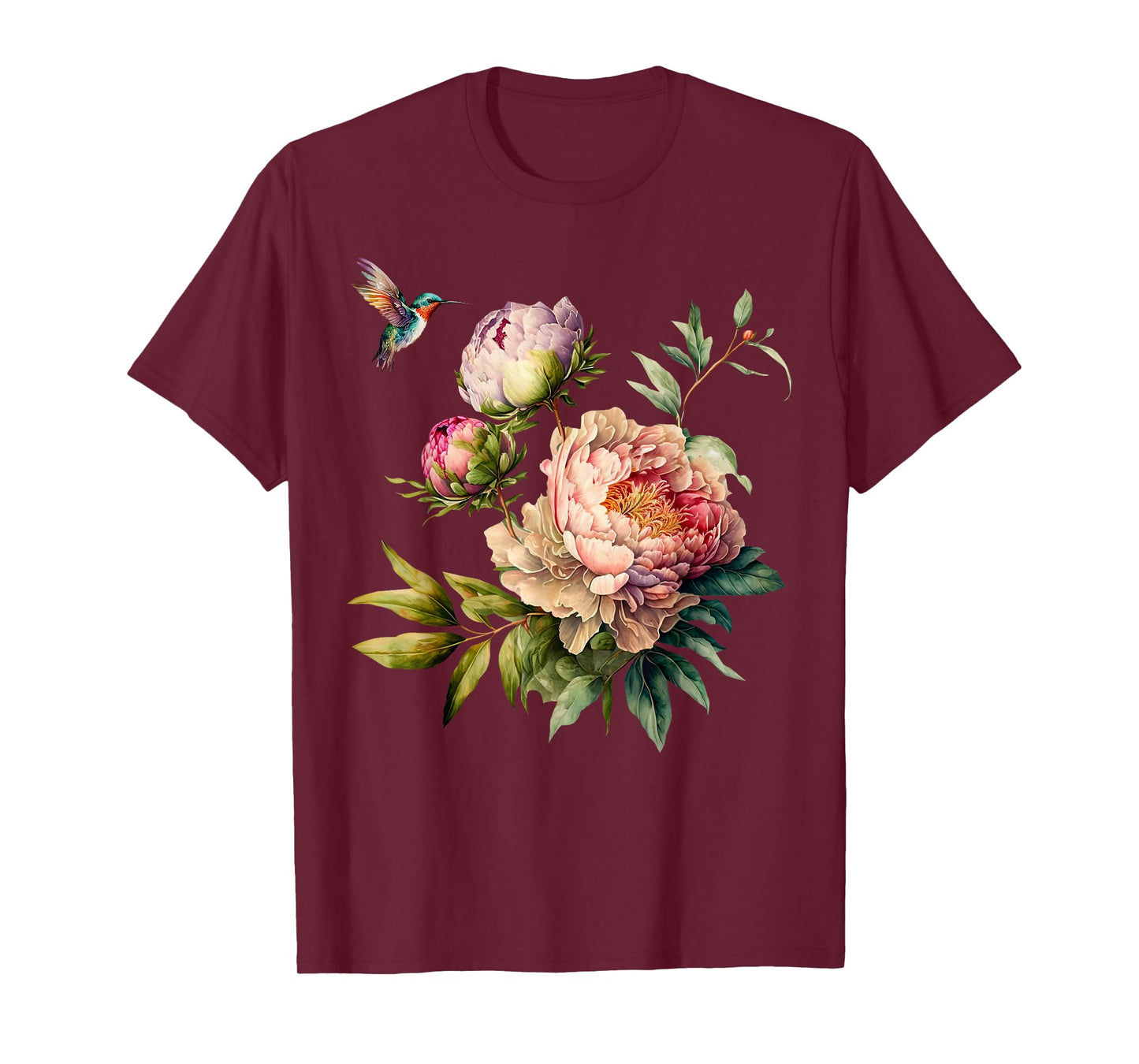 Retro Hummingbird Peony Flower Graphic Gardener Nature lover T-Shirt