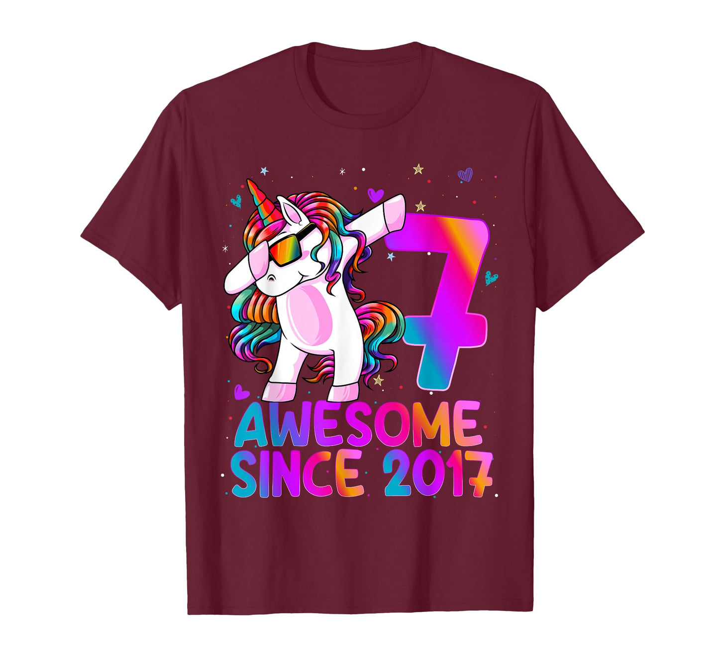 Dabbing Unicorn 7 Year Old 7th Birthday Girl Unicorn Party T-Shirt