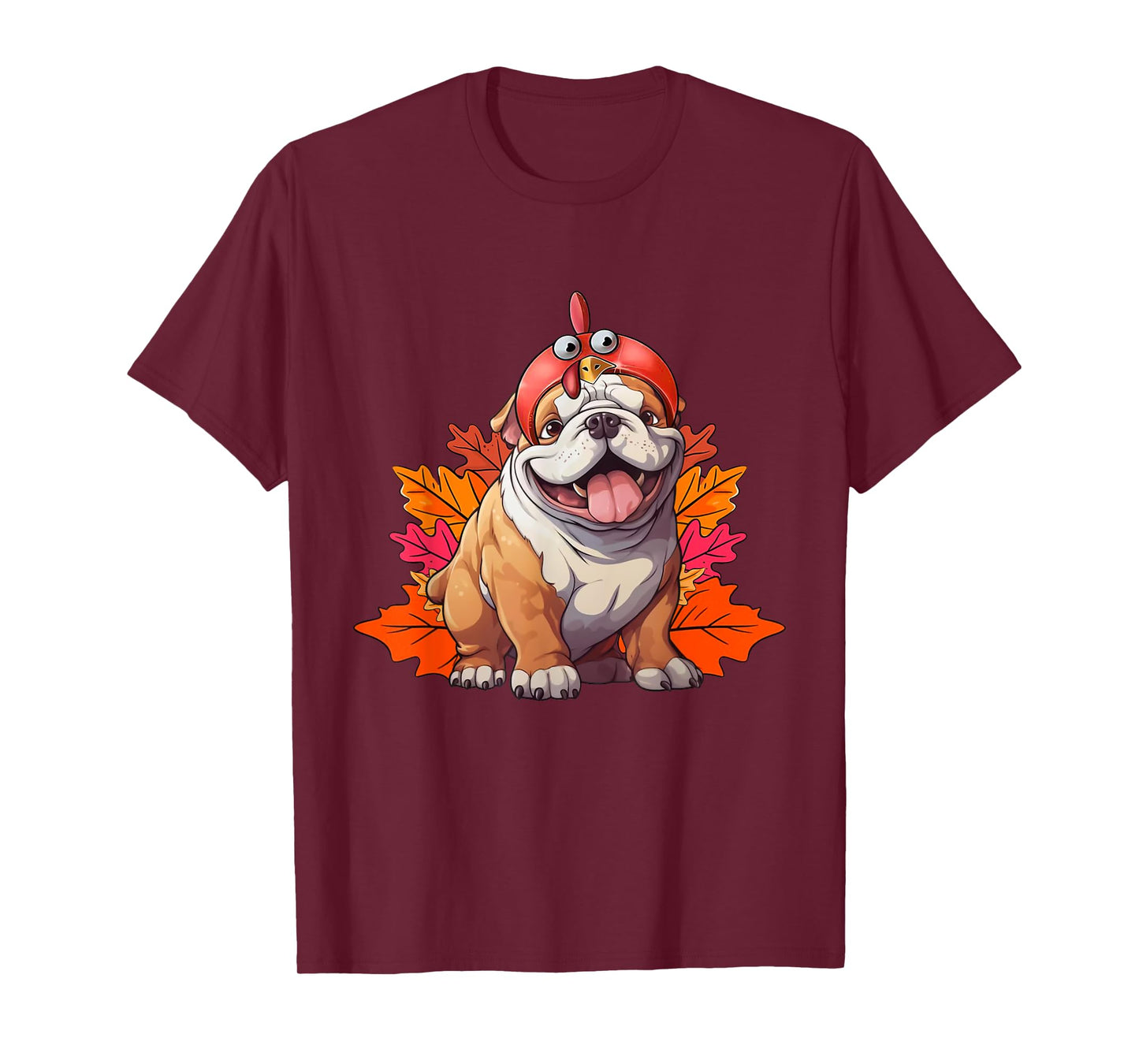 Turkey English Bulldog Fall Autumn Leaf Funny Thanksgiving T-Shirt