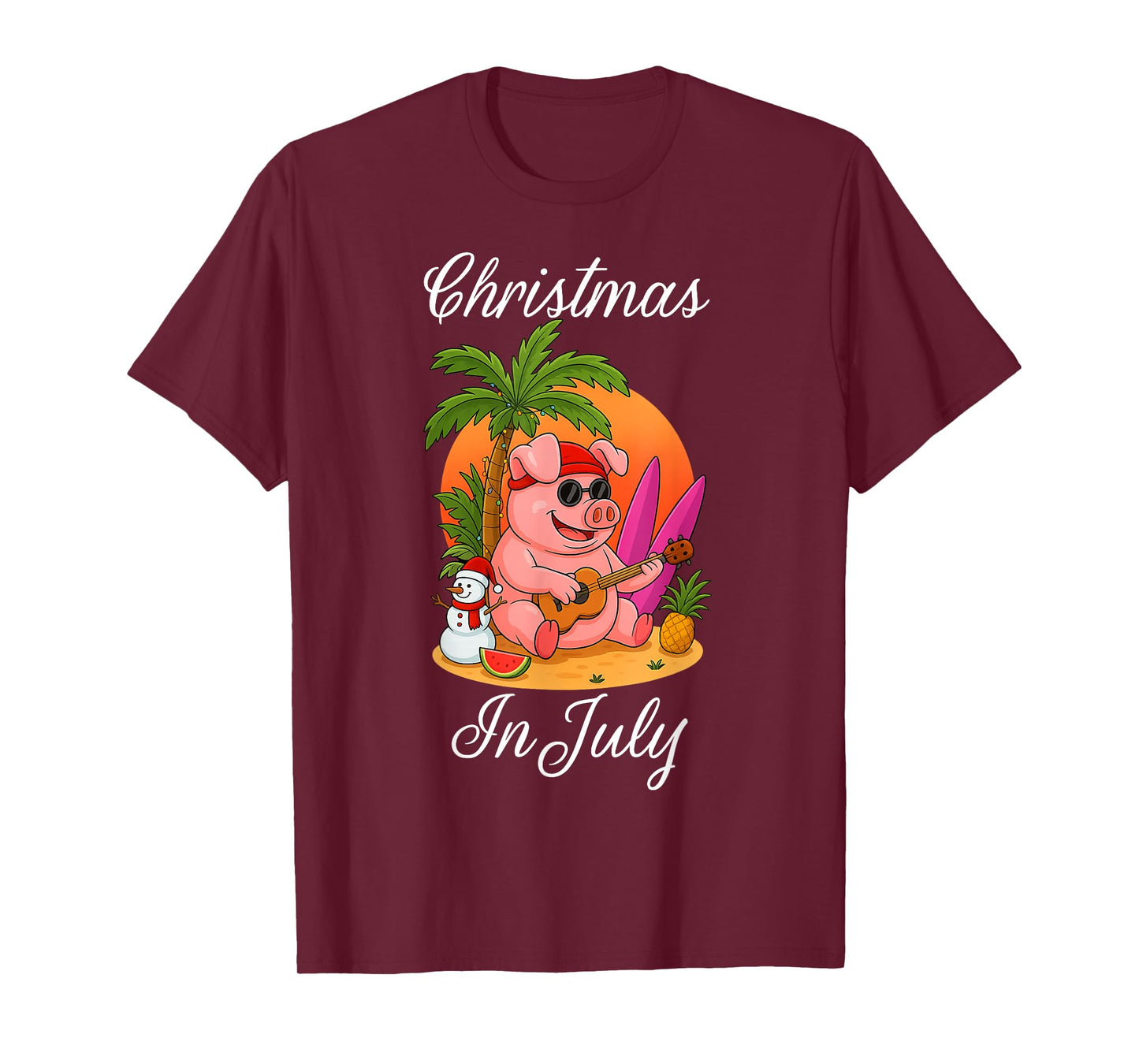 Christmas In July Cute Pig Funny Summer Vacation Beach Vibes T-Shirt