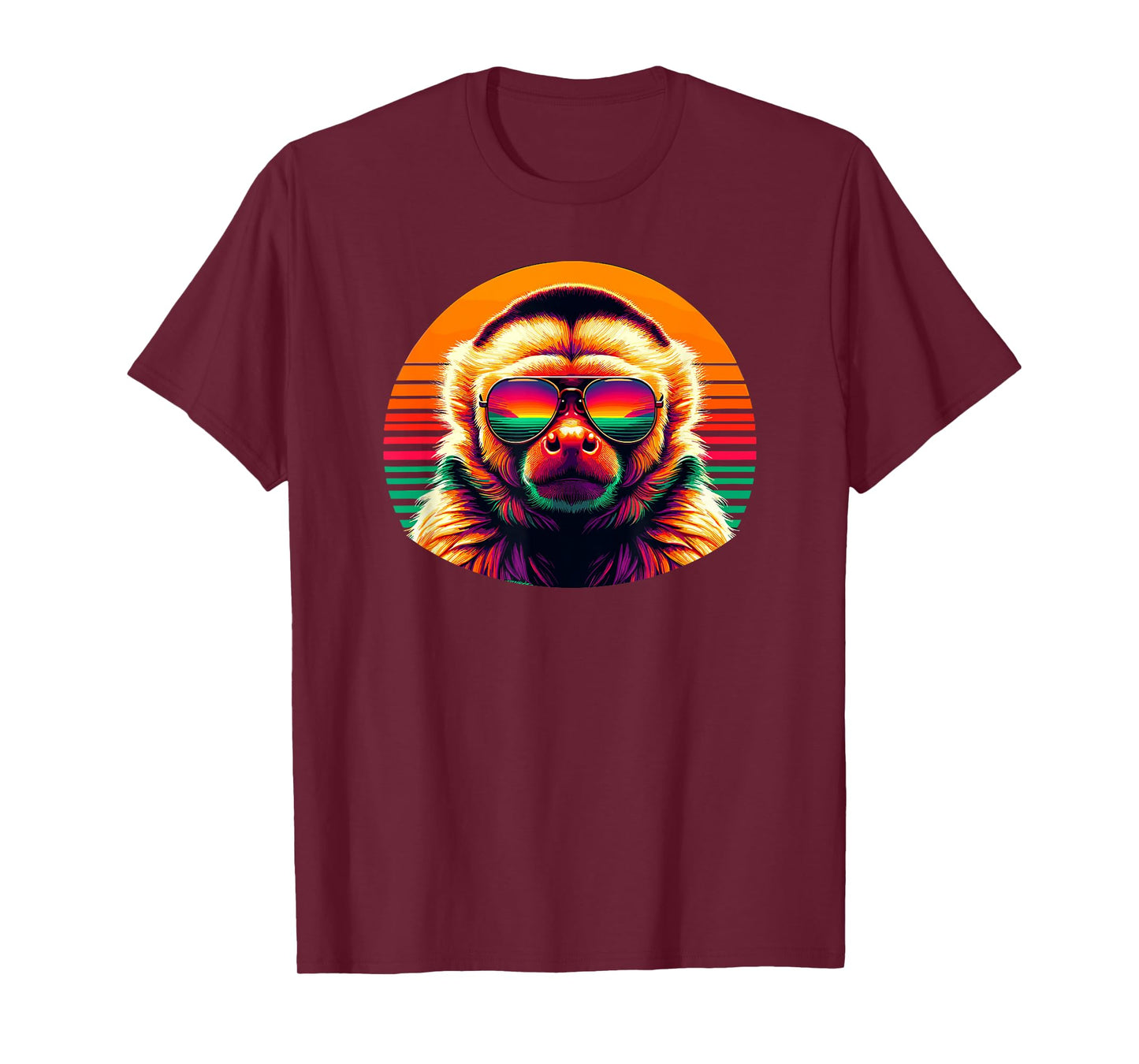 Retro Sunset Sunglasses Capuchin Monkey T-Shirt