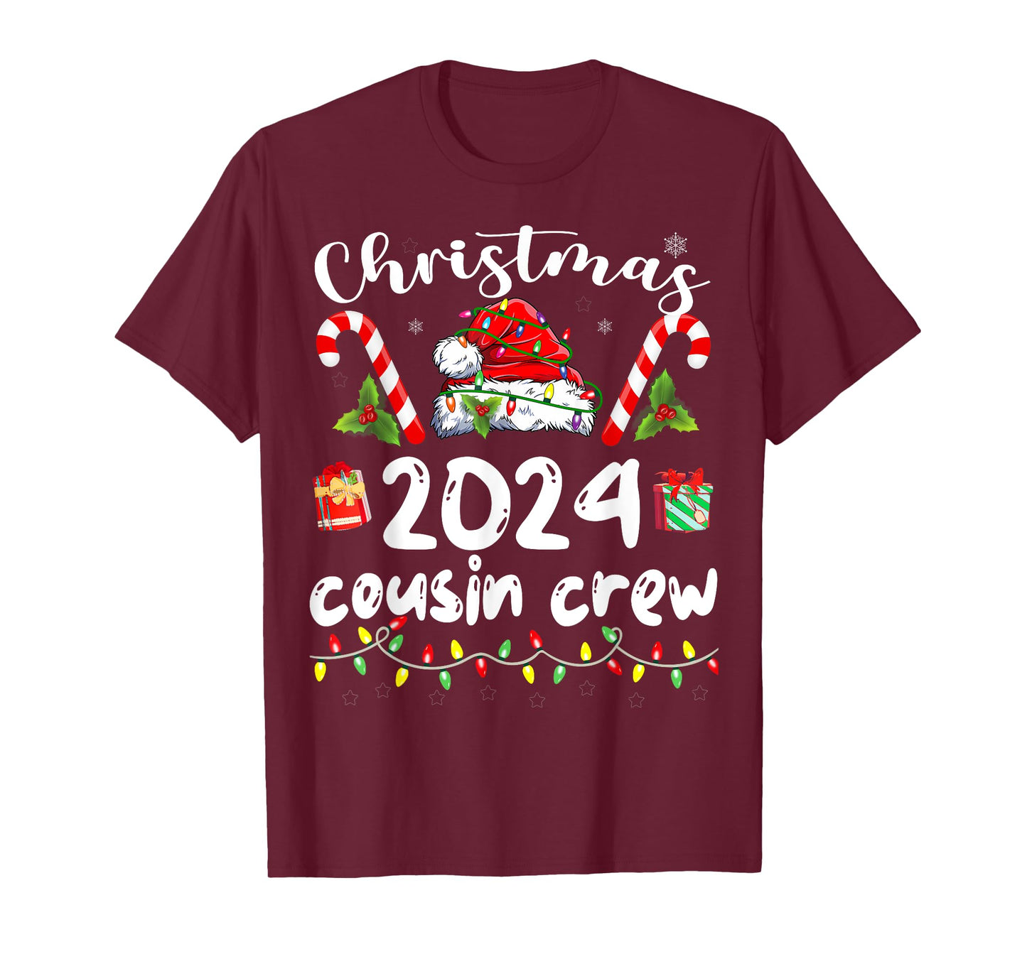 Christmas 2024 Cousin Crew Santa Hat Men Women Kids T-Shirt