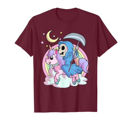 Kawaii Pastel Goth Unicorn and Grim Reaper Creepy Unicorn T-Shirt