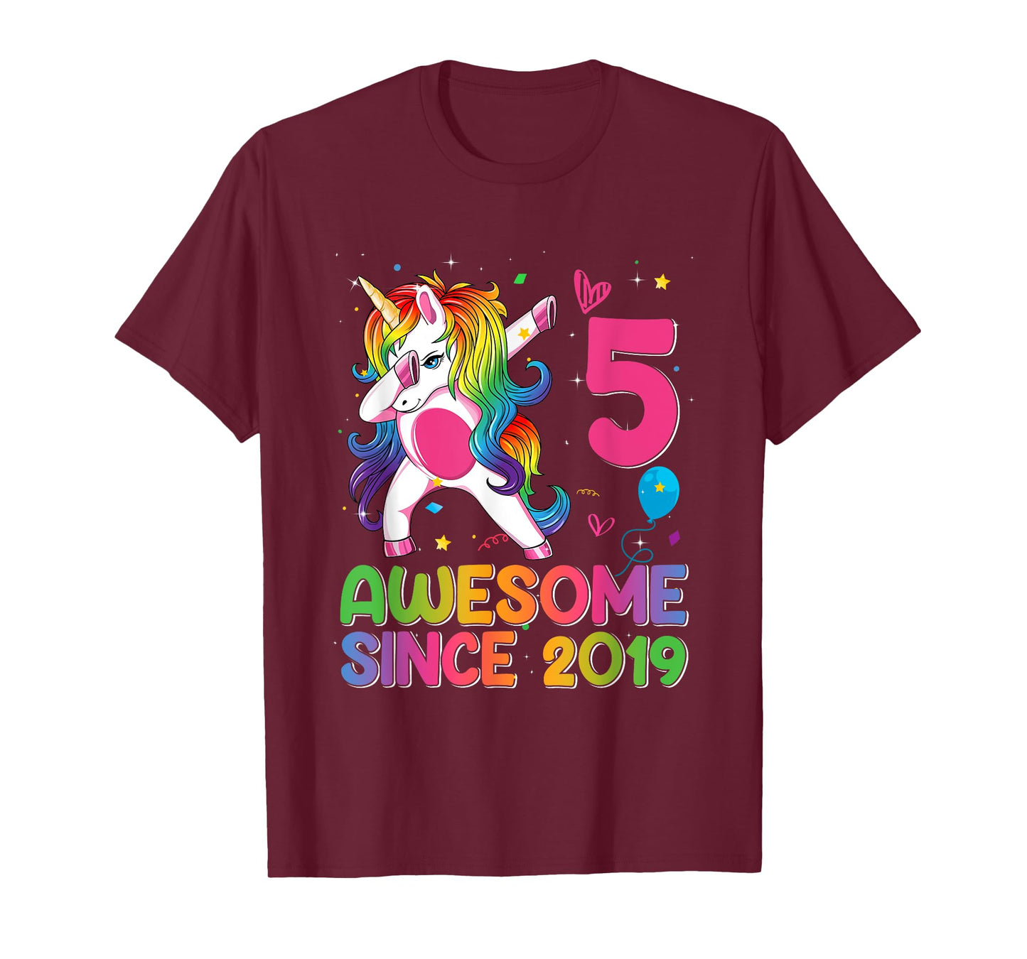 5 Years Old Awesome Since 2019 5th Birthday Unicorn Girls T-Shirt