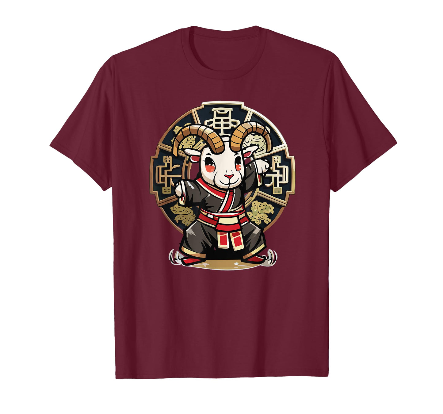 Monkey Style Studios Cute Kawaii Asian Chinese Goat Ram Zodiac Lunar New Year T-Shirt, Small, Black