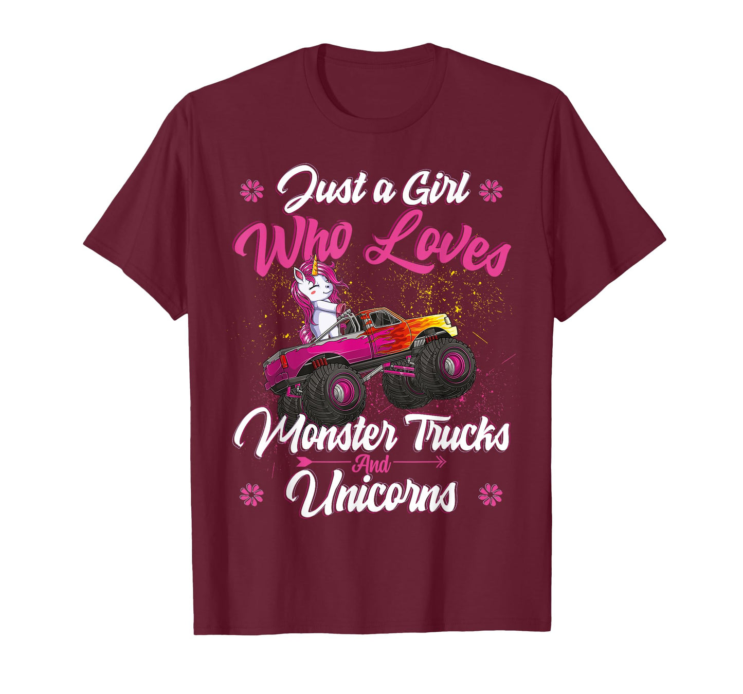 Just a Girl Who Loves Monster Trucks and Unicorns Girls Kids T-Shirt