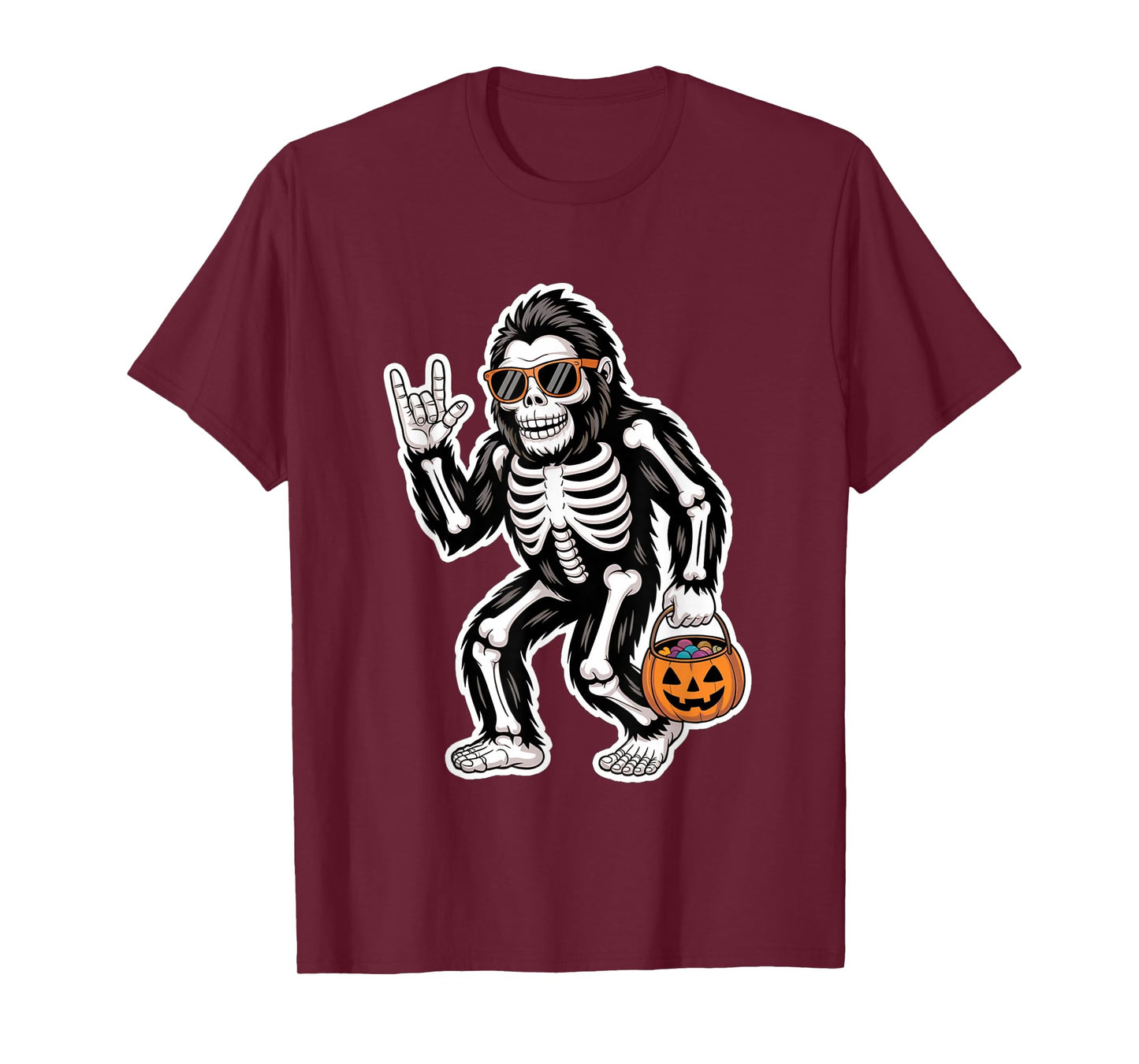 Halloween Bigfoot Skeleton Funny Rock Men Teens Boys Kids T-Shirt