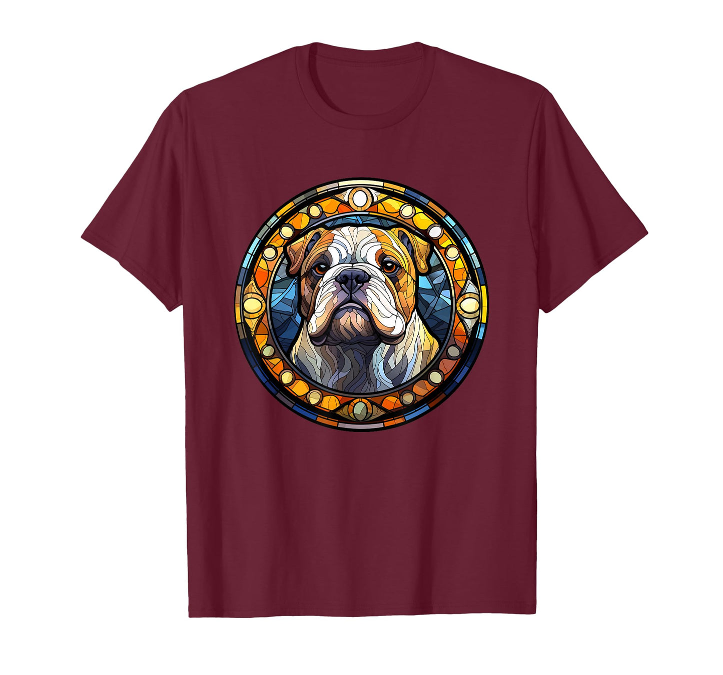 Bulldog Stained Glass Leadlight Artistic Design T-Shirt