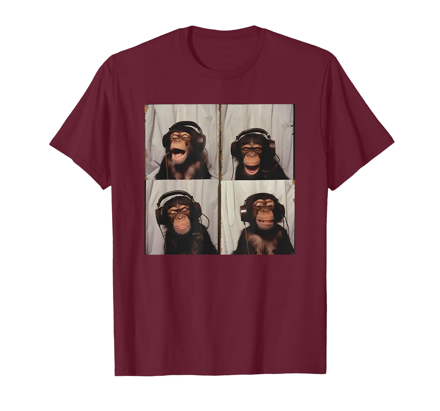 Monkey Wearing Headphones Art Chimp Animal Photobooth T-Shirt