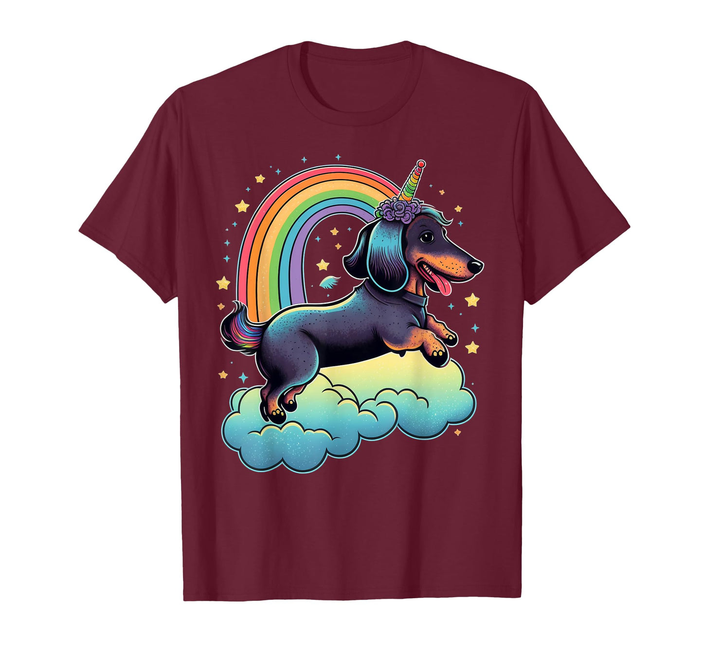 Dachshund Unicorn on Rainbow Unicorn Dachshund T-Shirt