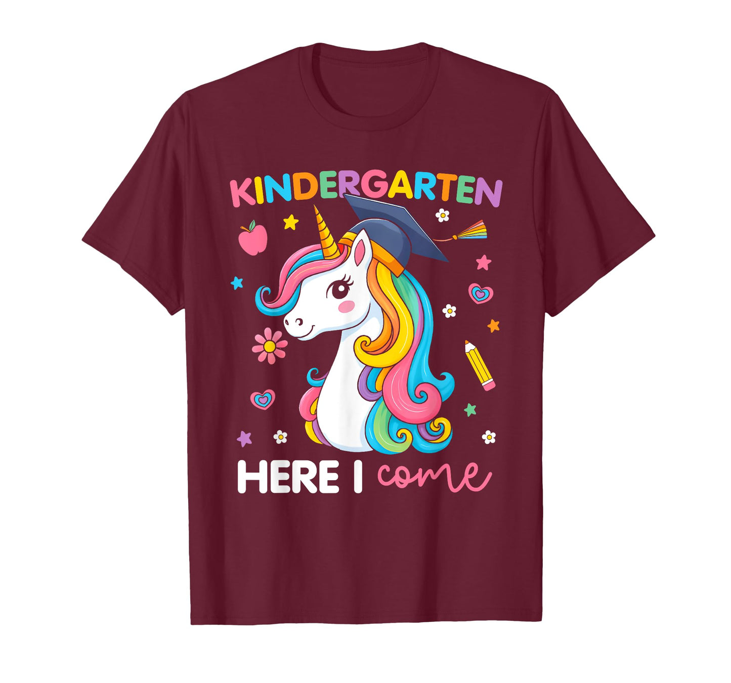 Kindergarten Here I Come Unicorn Girls Kids Back To School T-Shirt