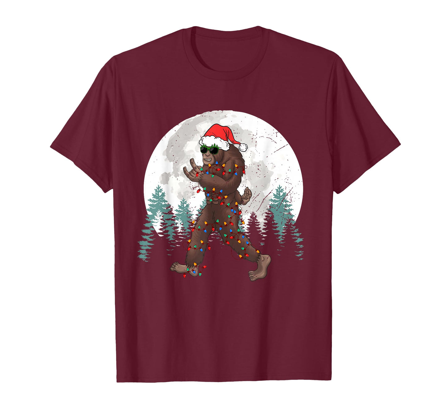 Sasquatch Christmas Tree Bigfoot Lights Xmas Rock Mens Boys T-Shirt