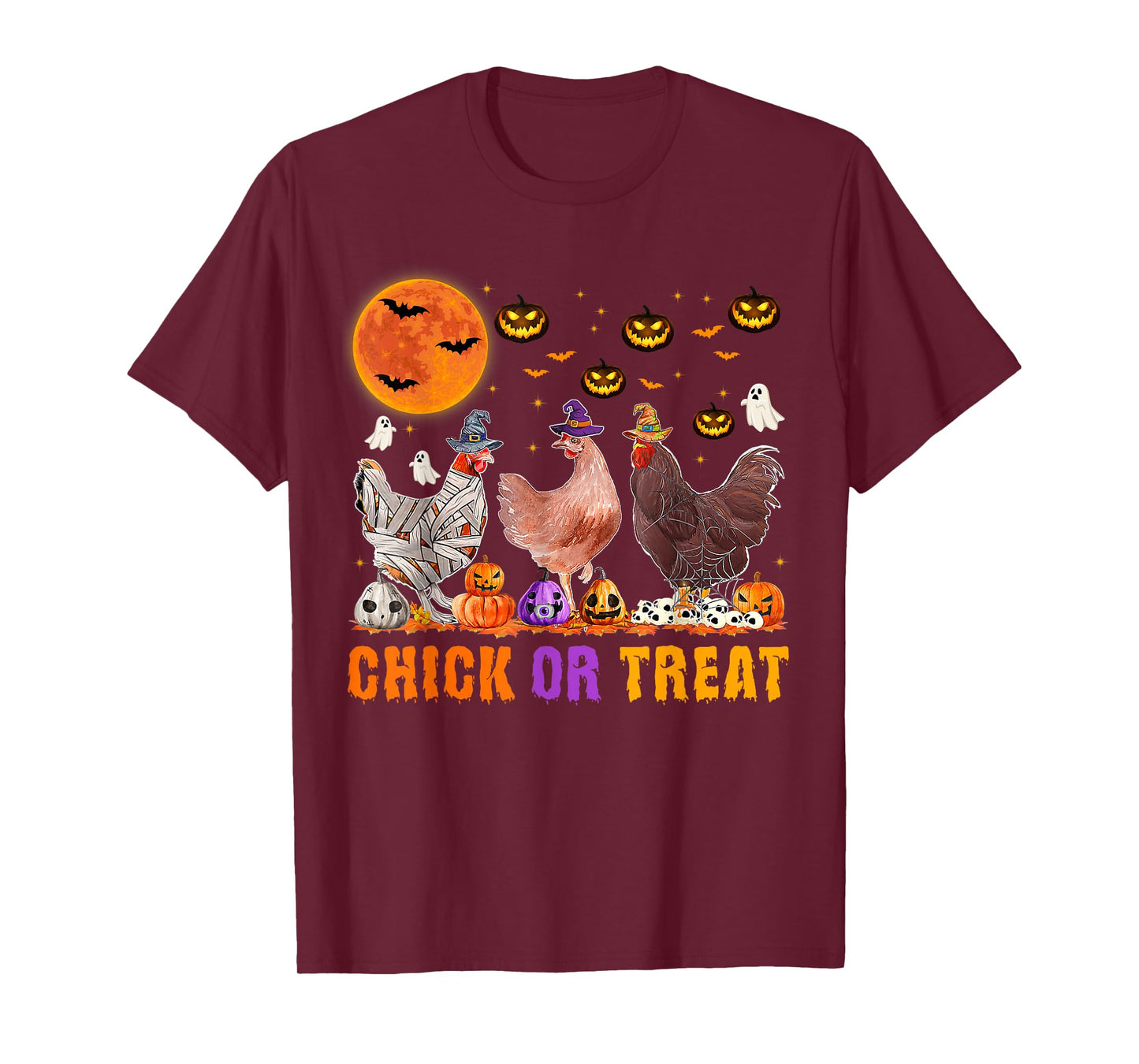 Halloween Chick or Treat Pumpkin Chicken Girl Farmer T-Shirt