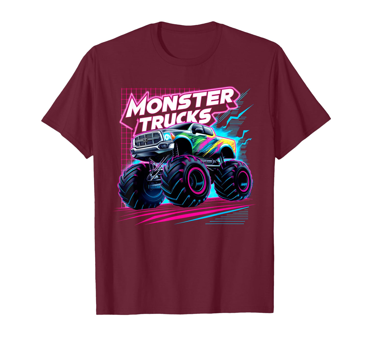 Monster Truck Retro Colorful Toddlers Boys Kids Men Birthday T-Shirt