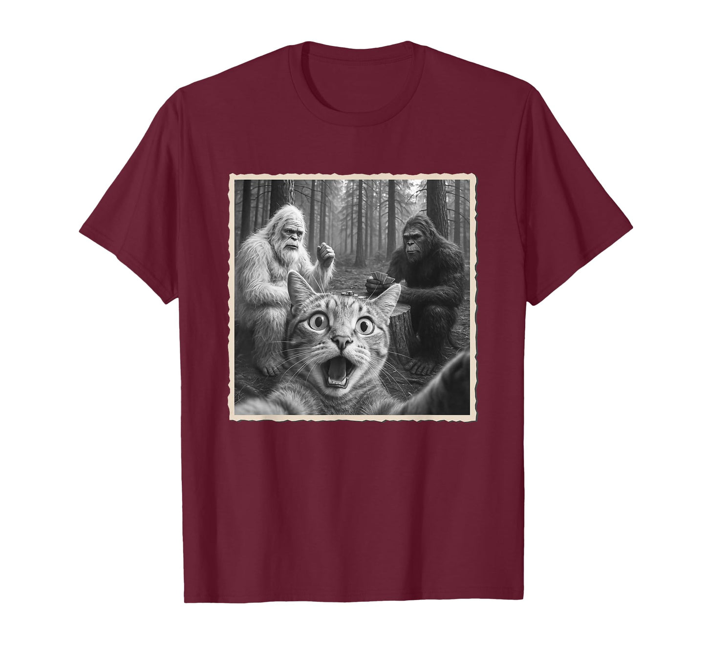 Cat Selfie With Yeti & Bigfoot | Funny Scared Cat T-Shirt