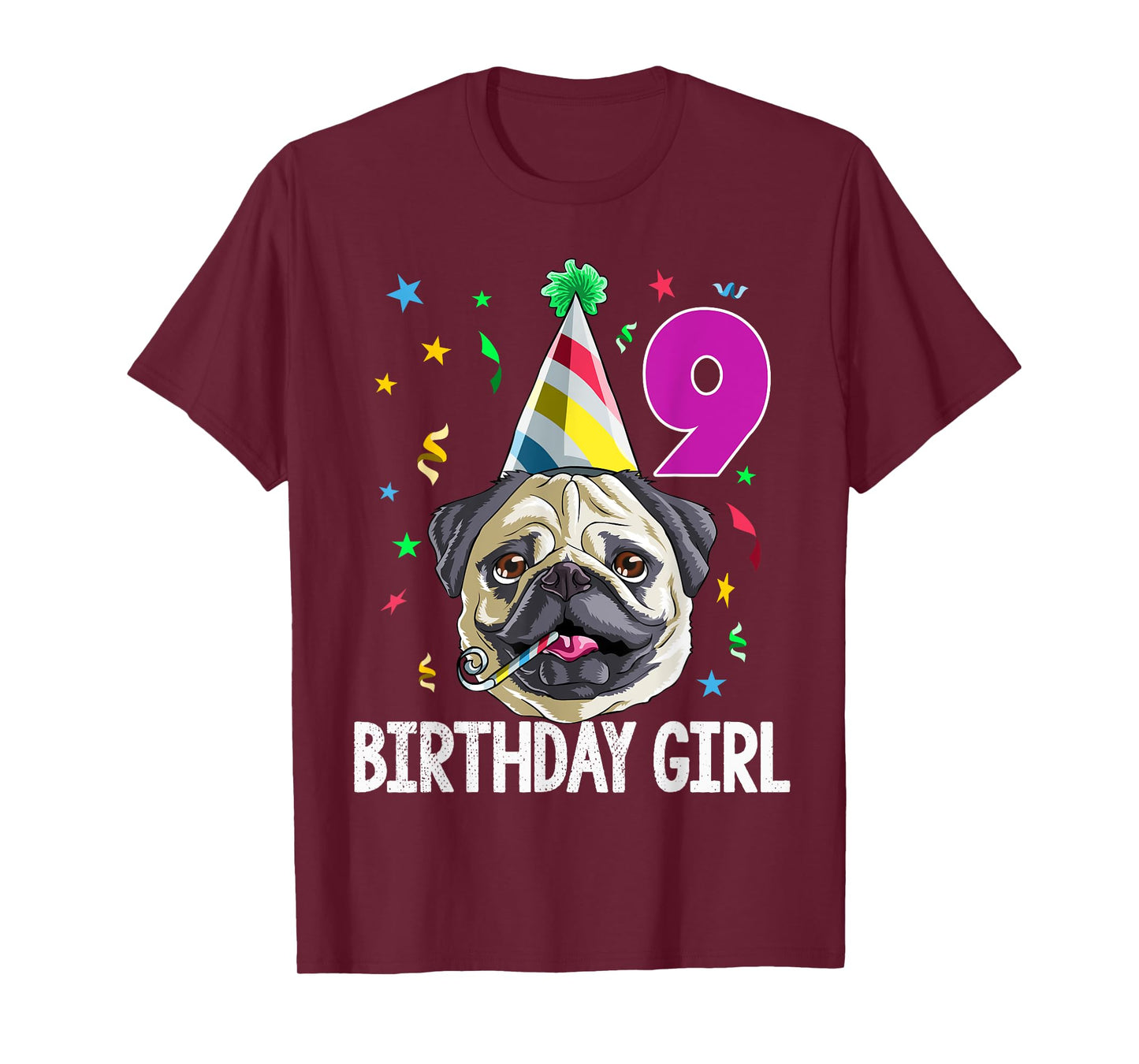 Pug Birthday Girl 9th 9 T Shirt Kids Girls Gift Idea Party T-Shirt