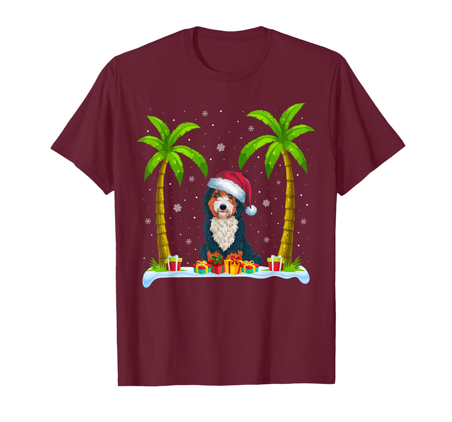 Bernedoodle Dog Santa Hat Palm Tree Beach Xmas Pajama Men Women Kids T-Shirt