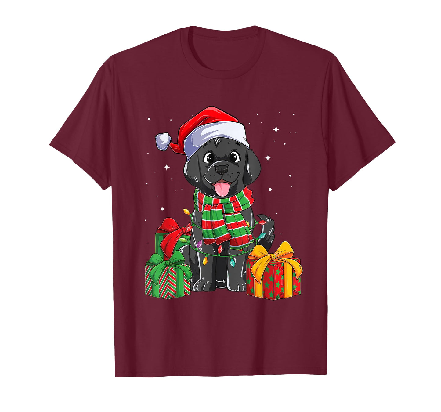 Black Labrador Retriever Christmas Lights Xmas Lab Dog Lover Men Women Kids T-Shirt