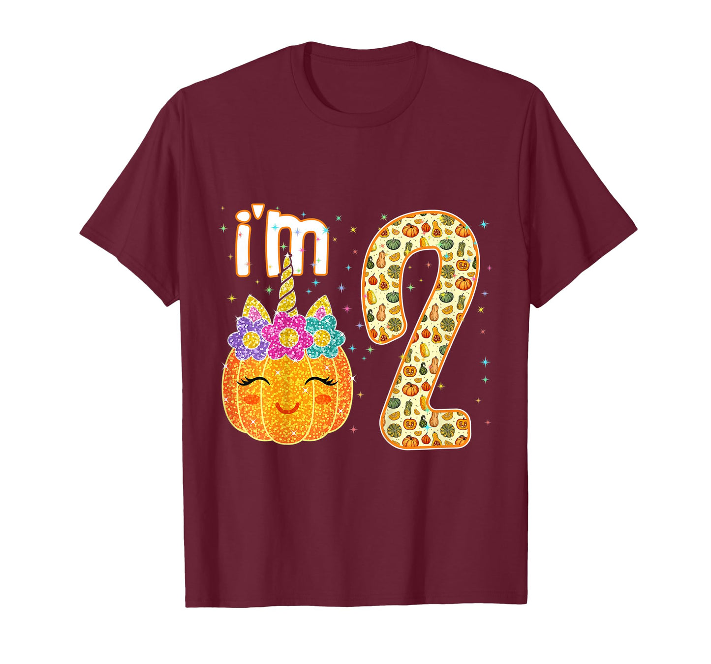 Kids Kids Im 2 Years Old Unicorn Pumpkin Halloween 2nd Birthday T-Shirt