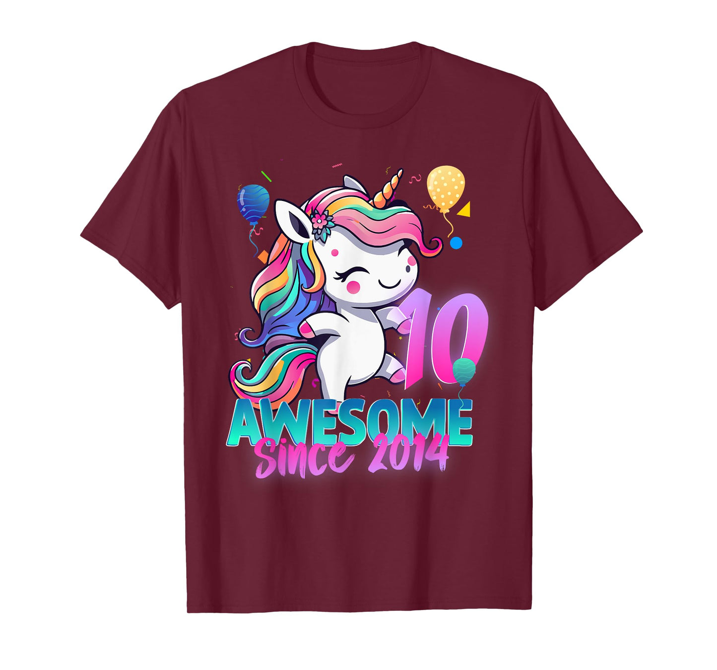 10th Birthday Girl Awesome Since 2014 10 Years Old Unicorn T-Shirt