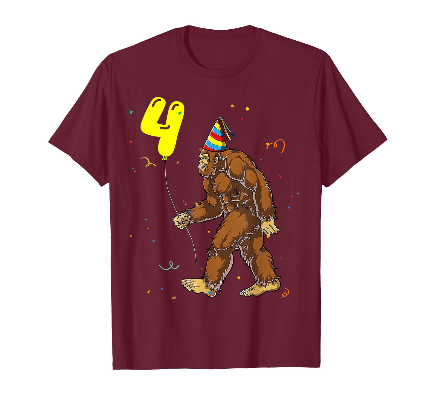 Funny Bigfoot 4th Birthday Party Sasquatch Boy Girl Kids T-Shirt