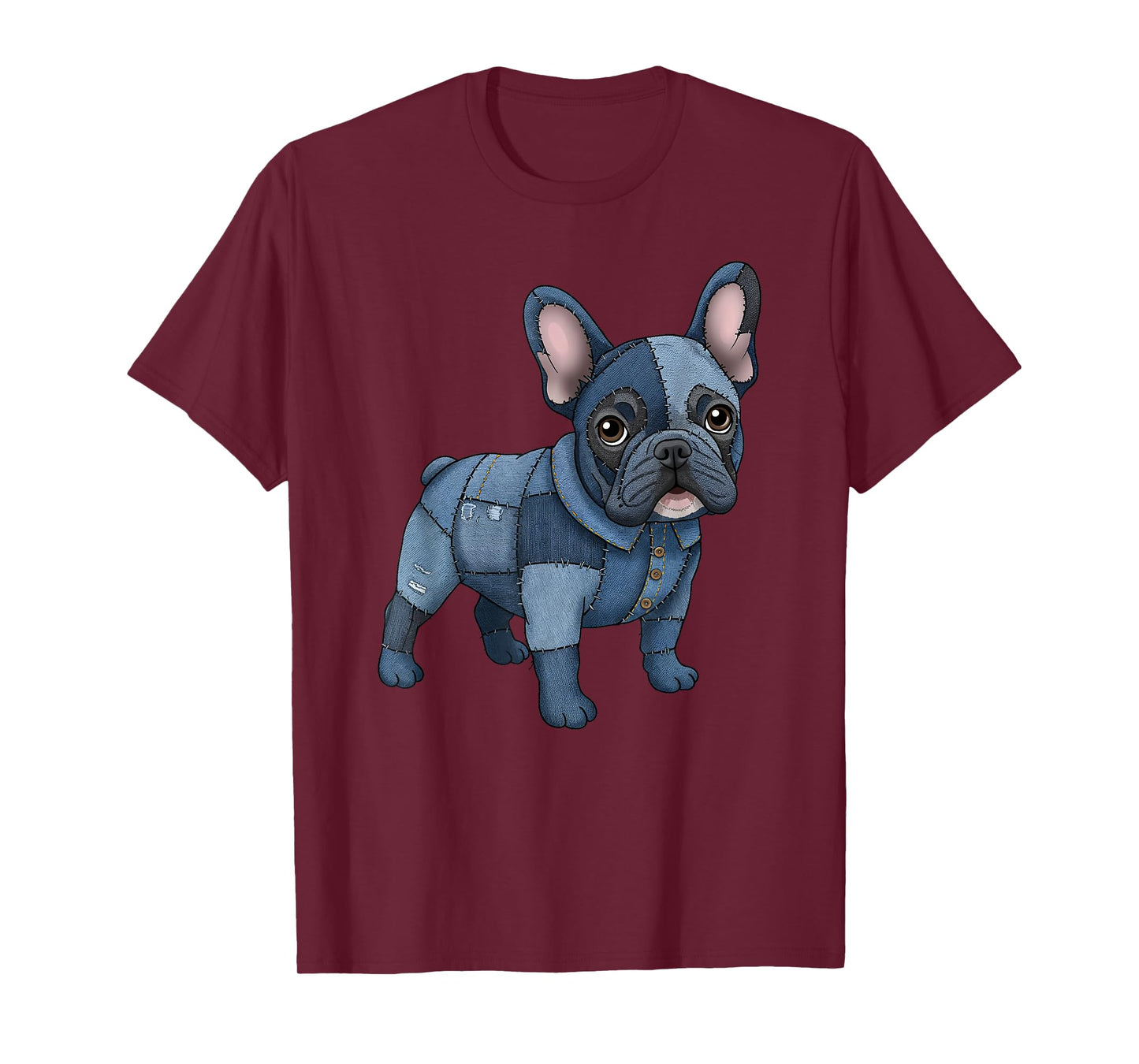 French Bulldog Pattern Patchwork Art Denim Frenchie Dog T-Shirt