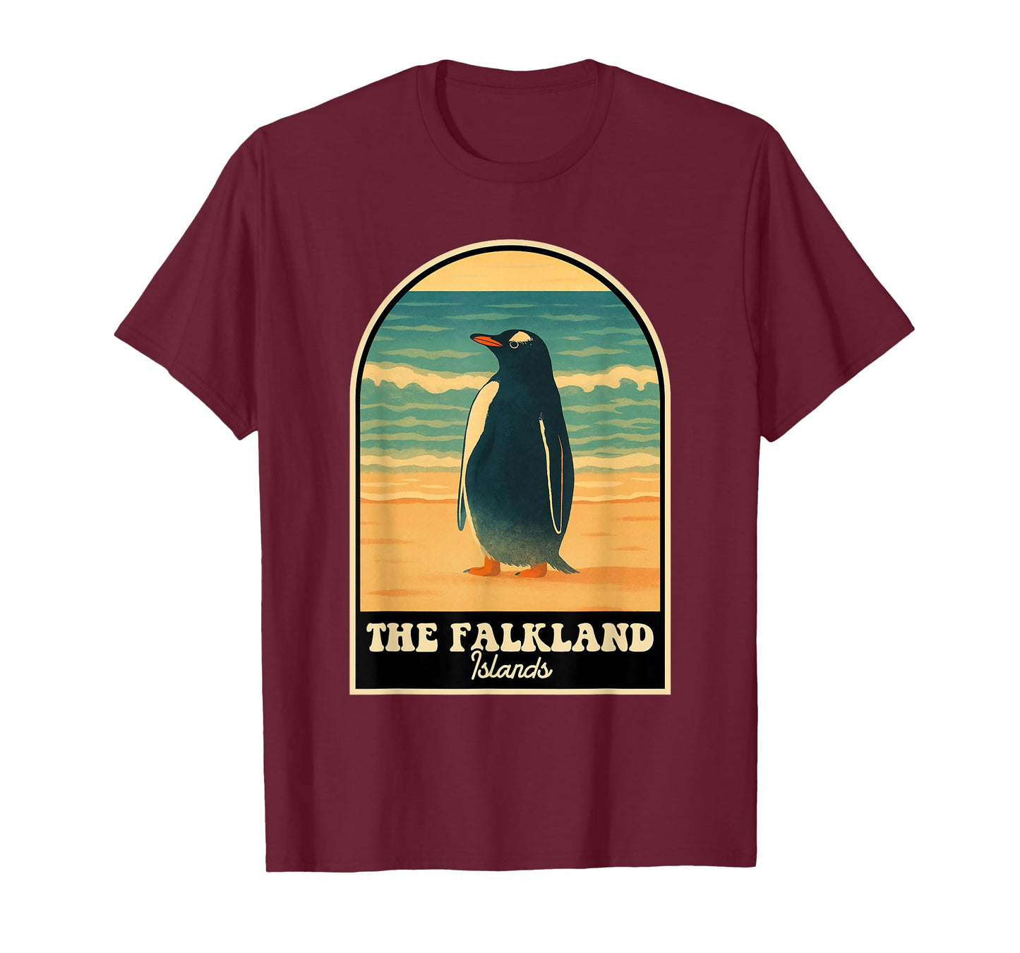 Falkland Islands Vintage Travel Design with Penguin Illustra T-Shirt