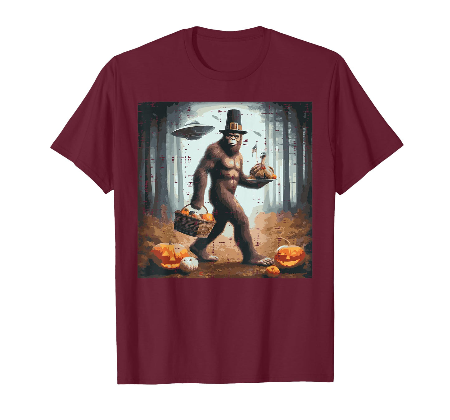 Thanksgiving Bigfoot UFO Funny Sasquatch Fall Men Women Kids T-Shirt