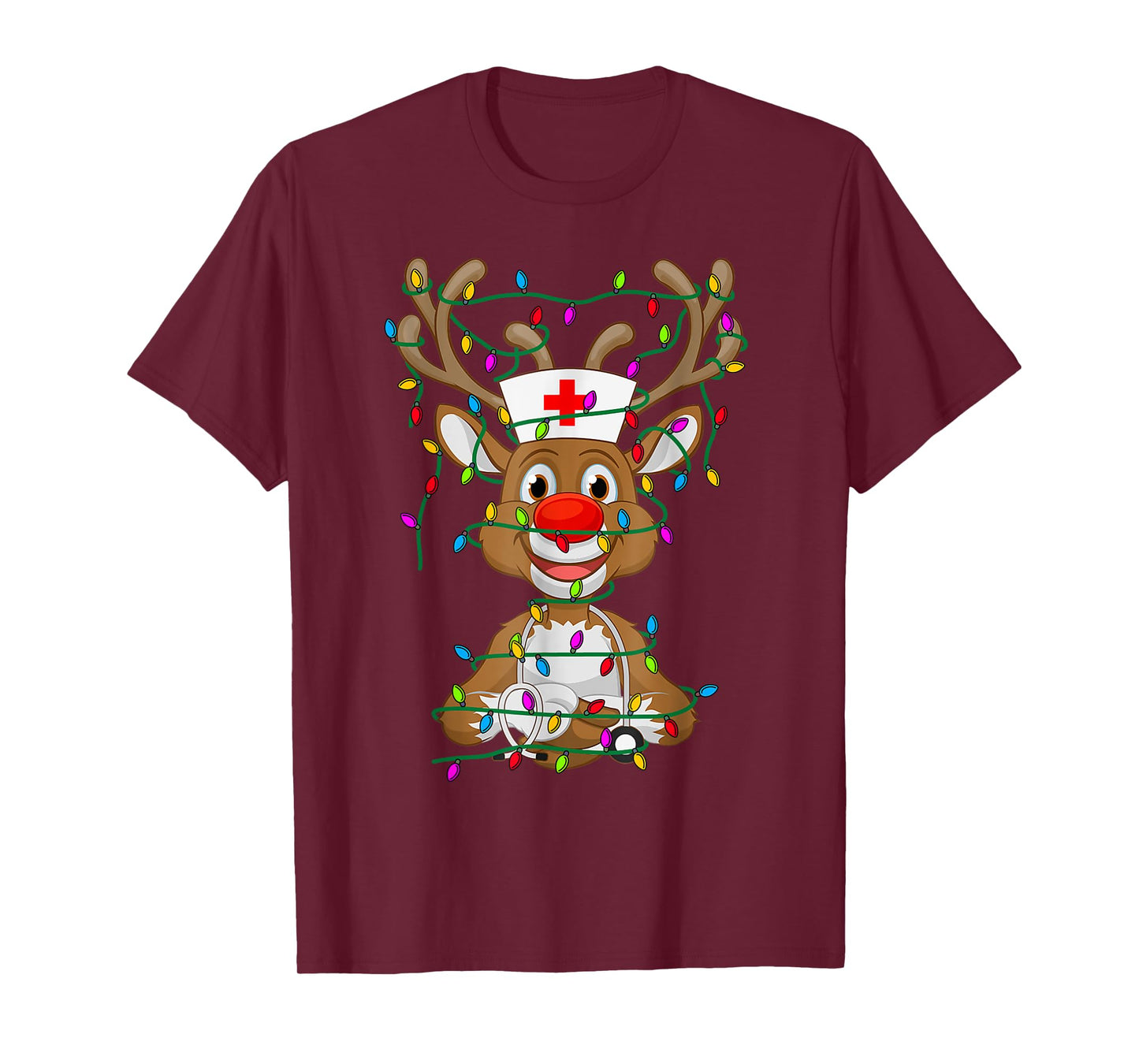Christmas Light Reindeer Scrubs Rubber Gloves Nurses Gifts T-Shirt