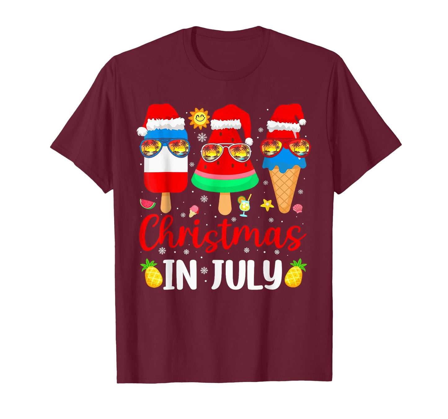 Christmas In July Xmas Hat Watermelon Ice Pops T-Shirt