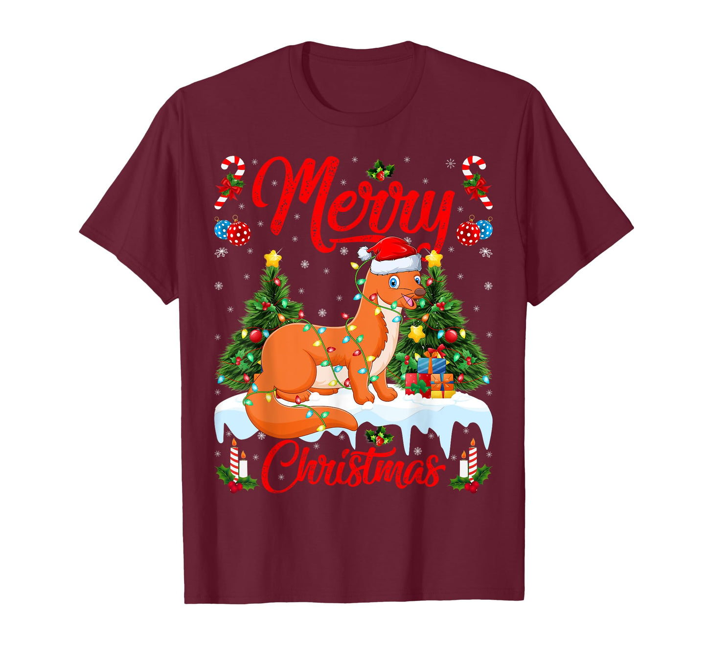 Weasel Merry Christmas Tree Lighting Weasel Xmas T-Shirt