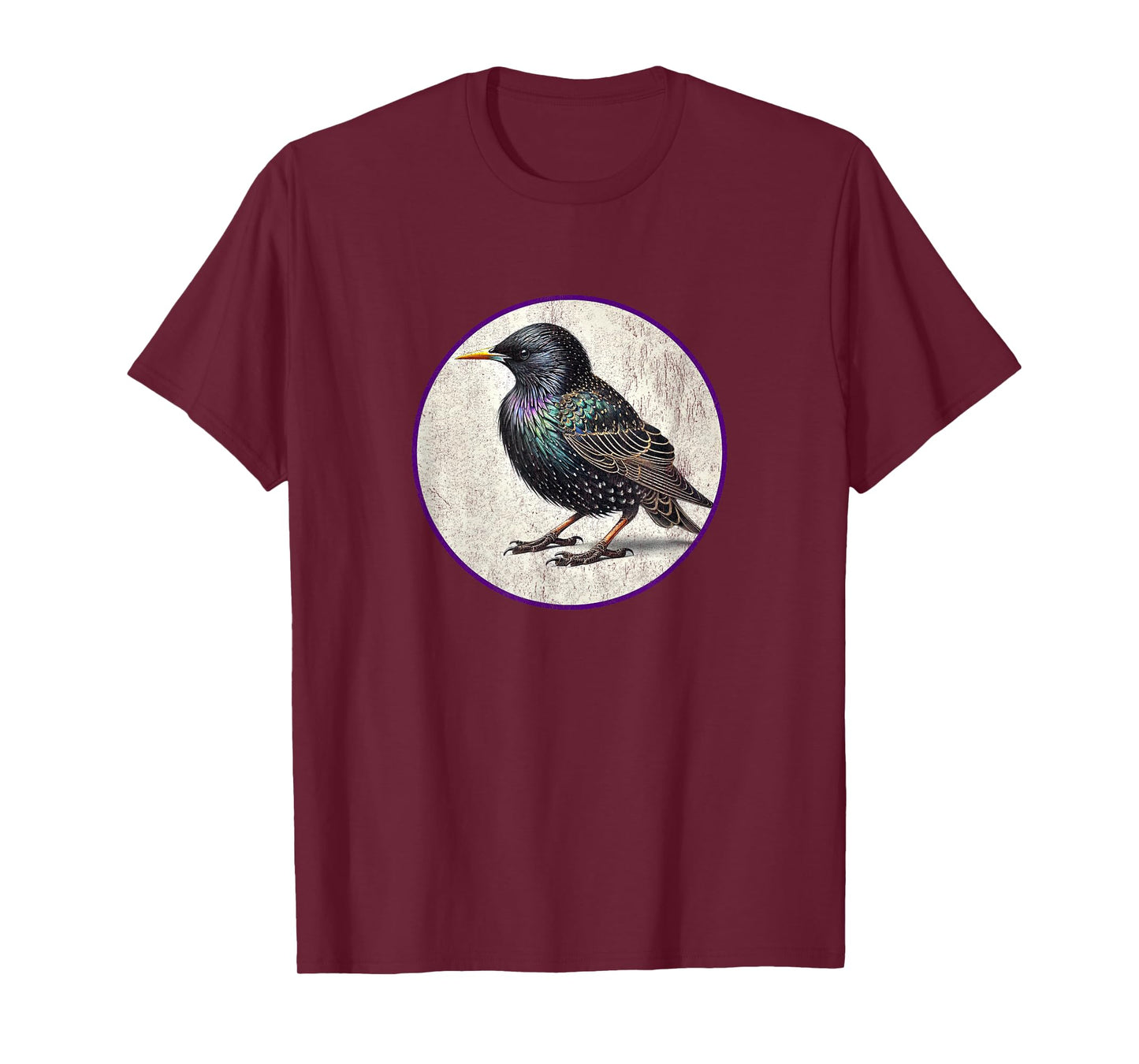 Colorful Retro European Starling Bird Design T-Shirt