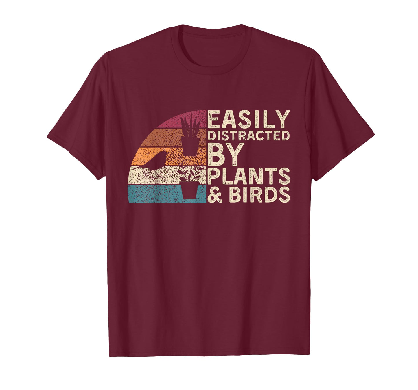 Retro Vintage Easily Distracted By Plants & Birds Funny T-Shirt