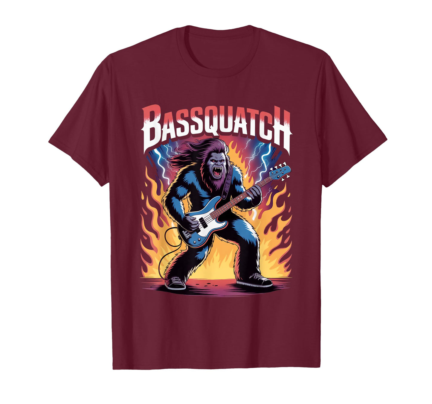 Heavy Metal Bassquatch Bigfoot Sasquatch Bass Guitar Player T-Shirt