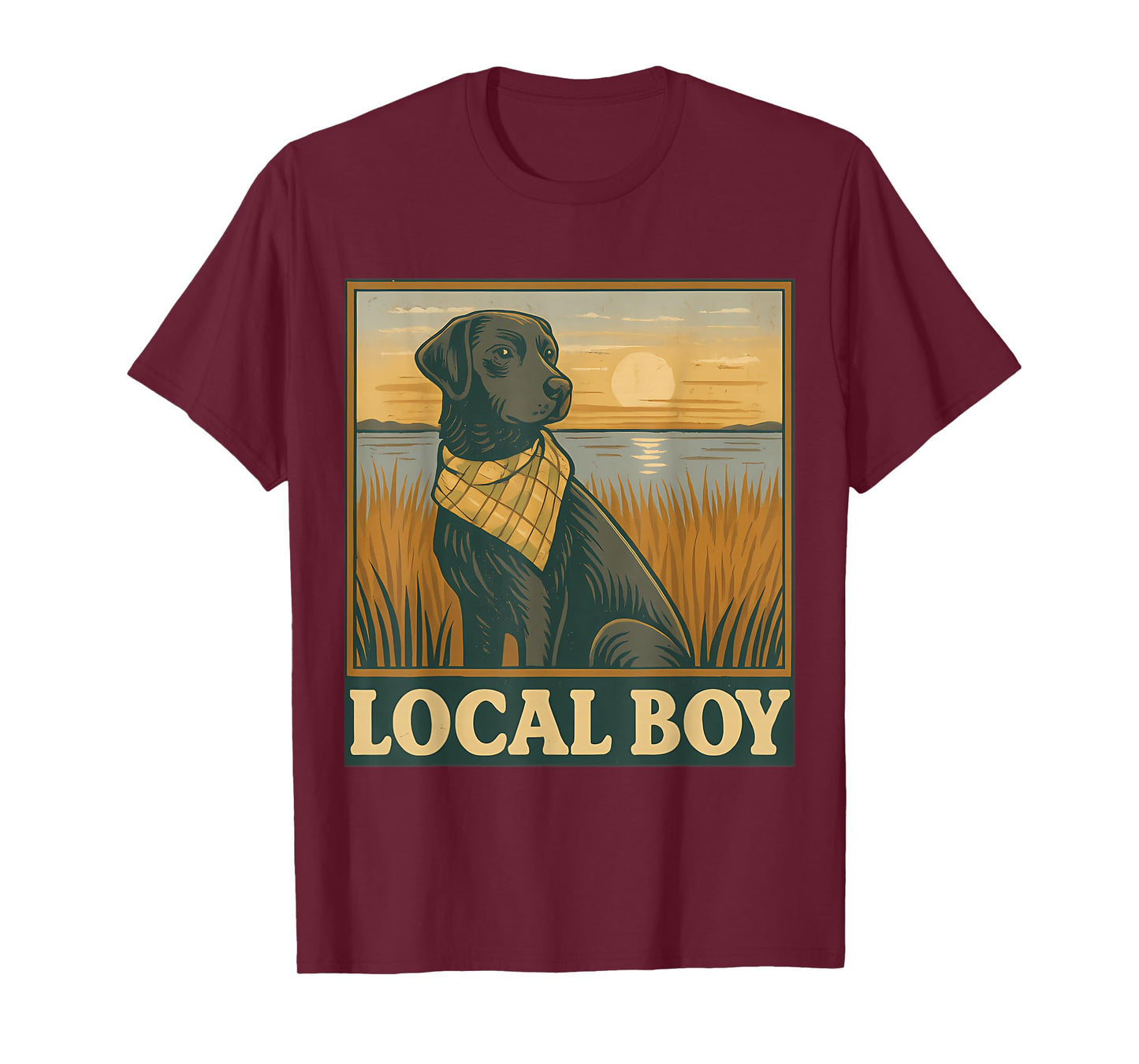 Local Boy Black Lab Hunting Dog Marsh Scene Sunset T-Shirt