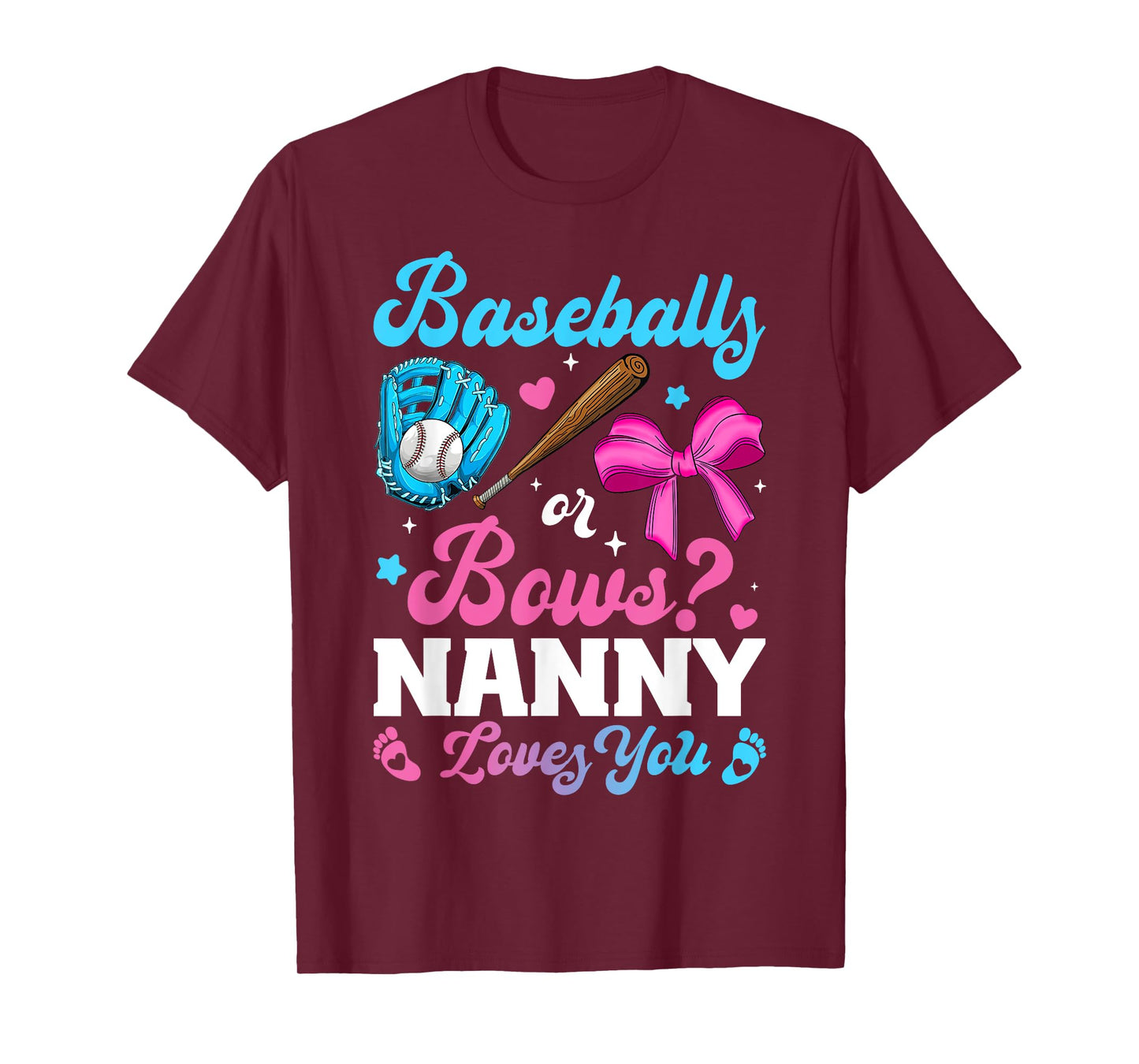 Baseball Or Bows Nanny Loves You Funny Gender Reveal T-Shirt