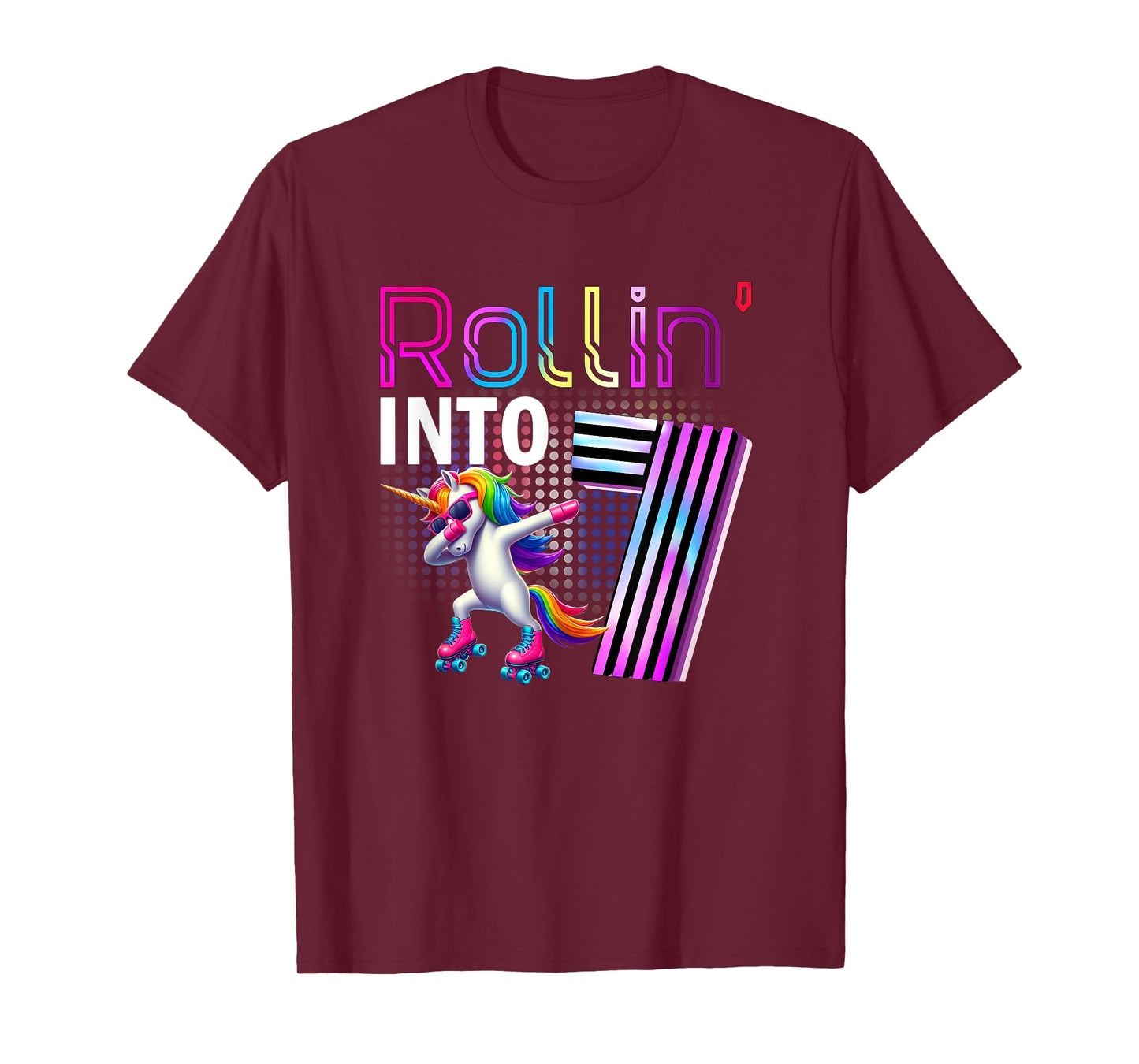 Rollin' into 7 Roller Skating Unicorn 7th Birthday Party T-Shirt
