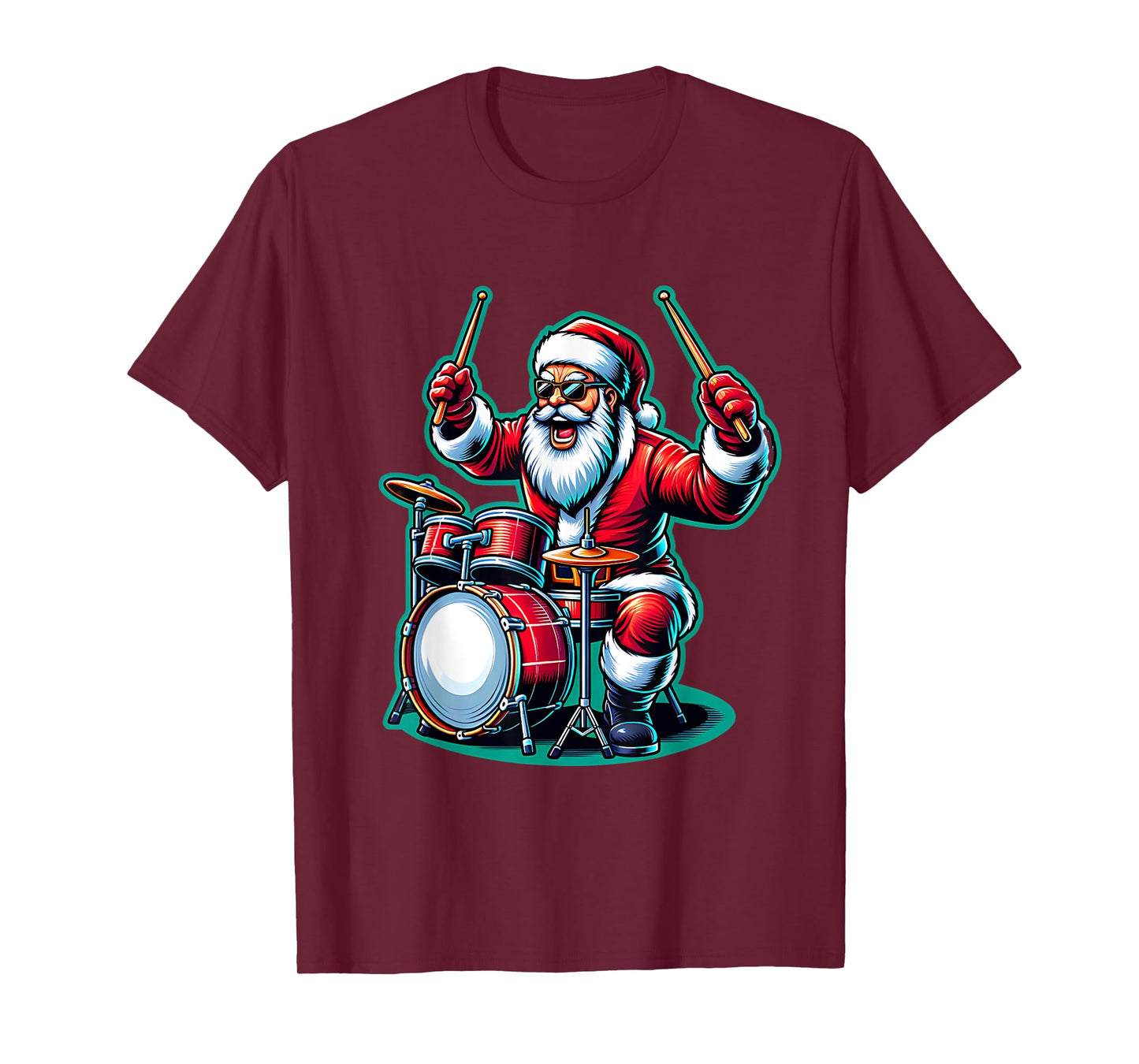 Rock & Roll Santa Xmas Drummer Drums Christmas Music T-Shirt