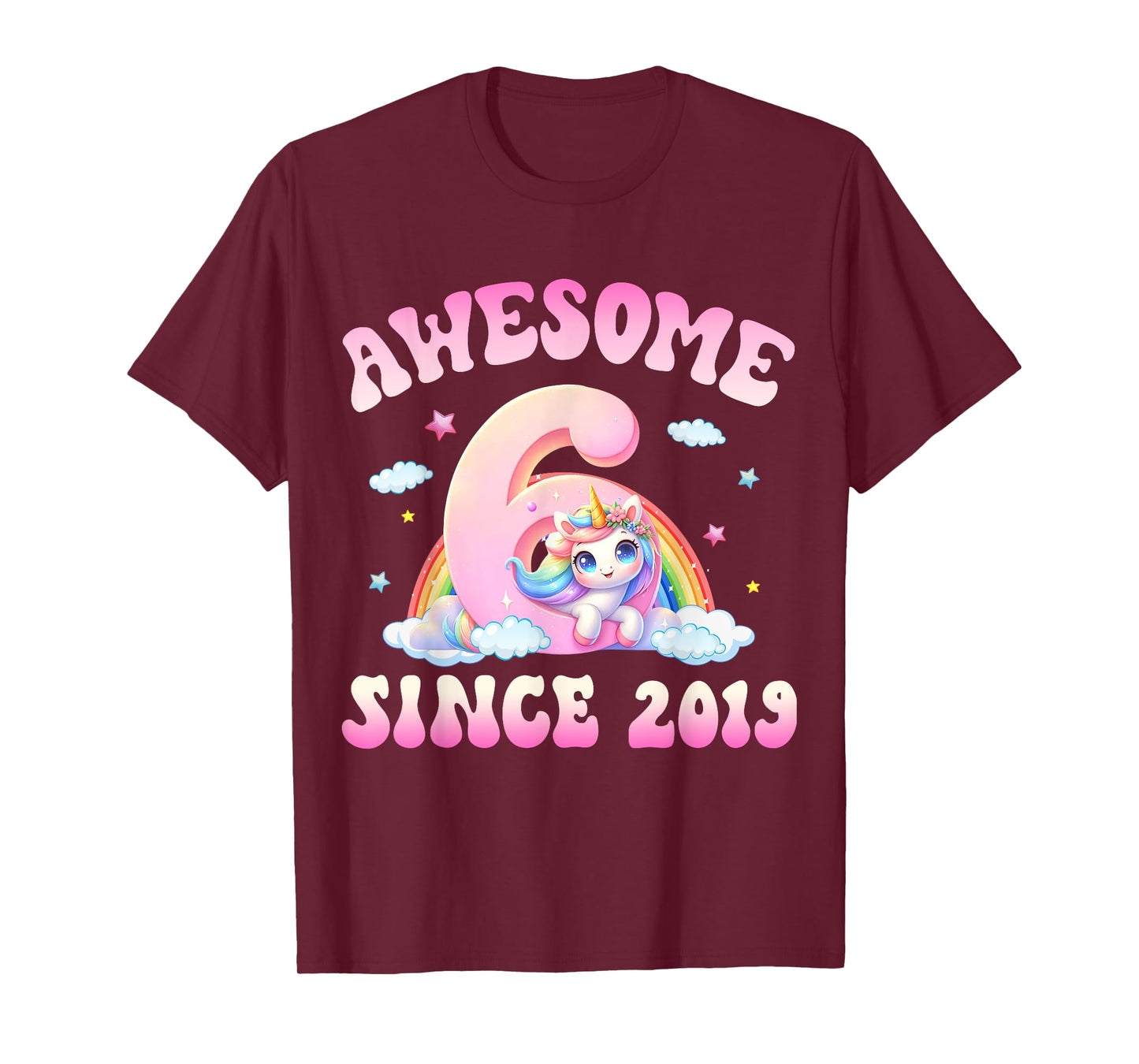 Cute Unicorn 6 Years Old Awesome Since 2019 6th Birthday T-Shirt
