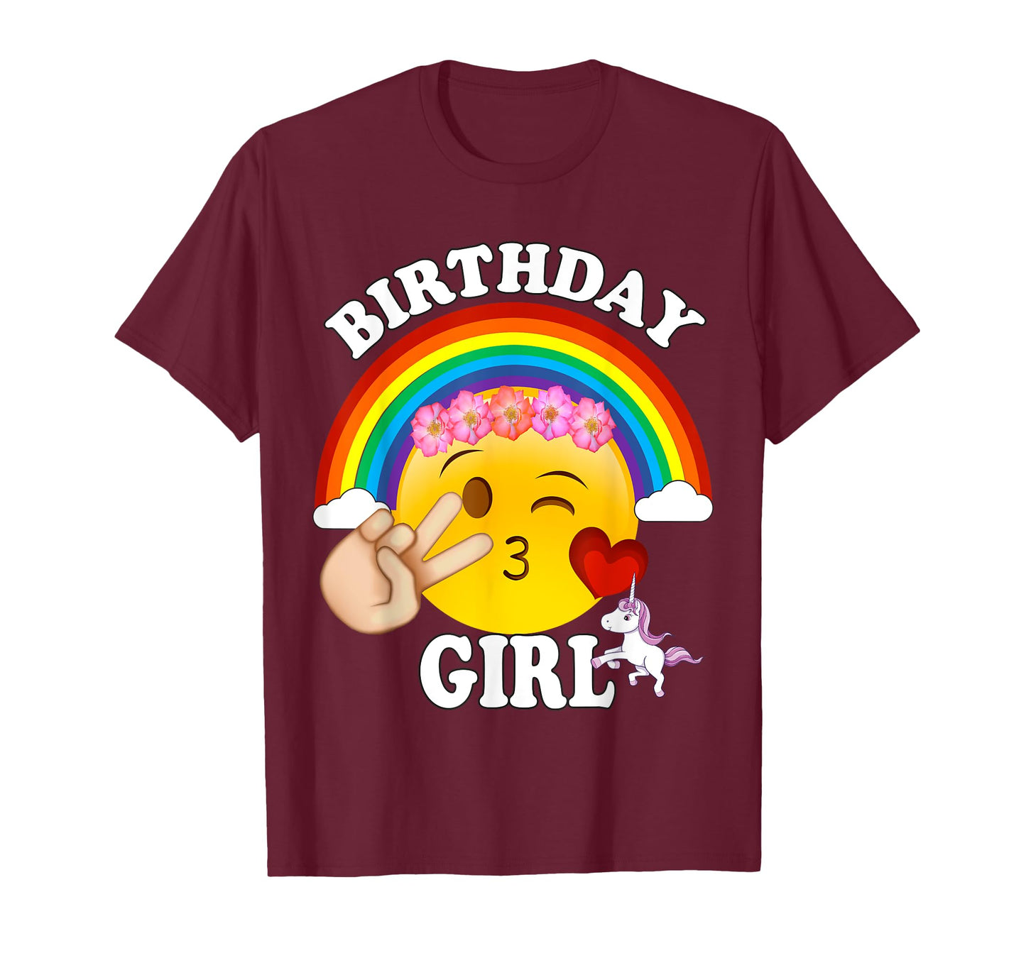 Birthday For Girls Unicorn Rainbow Heart Kiss T-Shirt