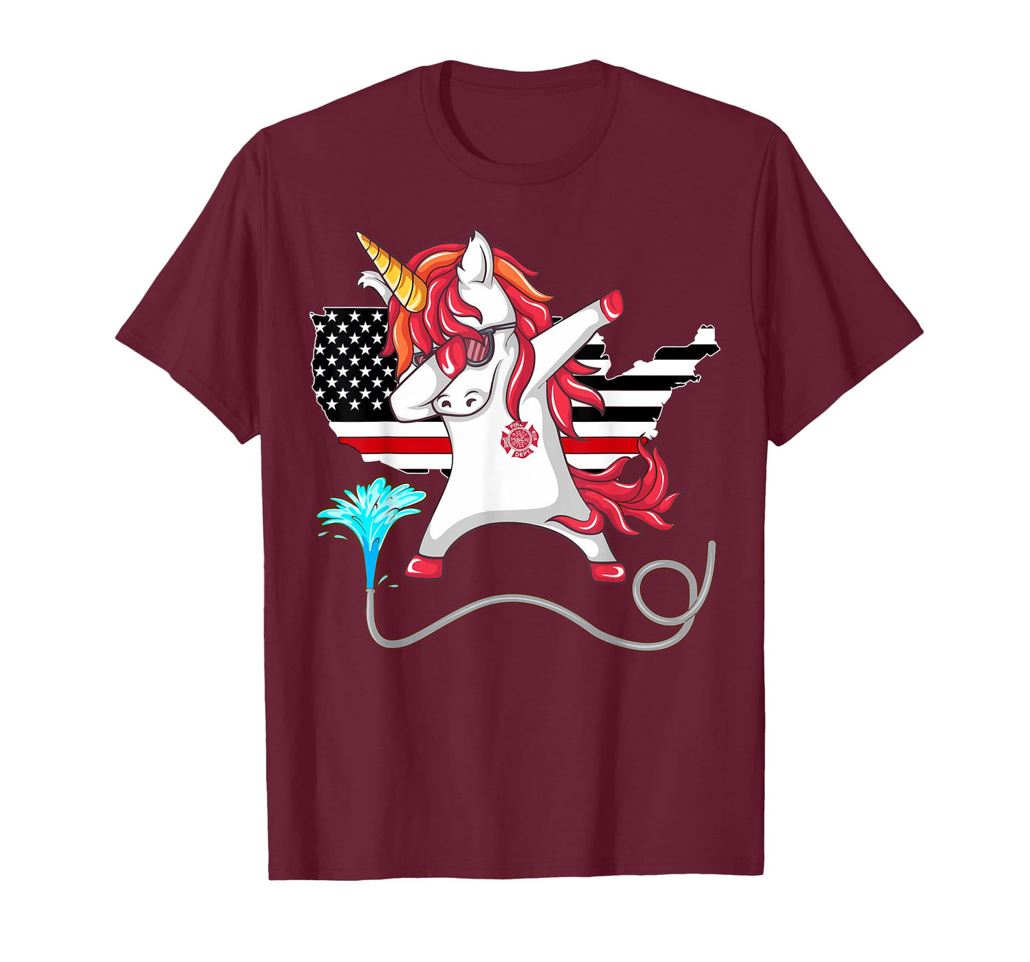 Unicorn Firefighter Fireman Thin Red Line Gift For Men Women T-Shirt