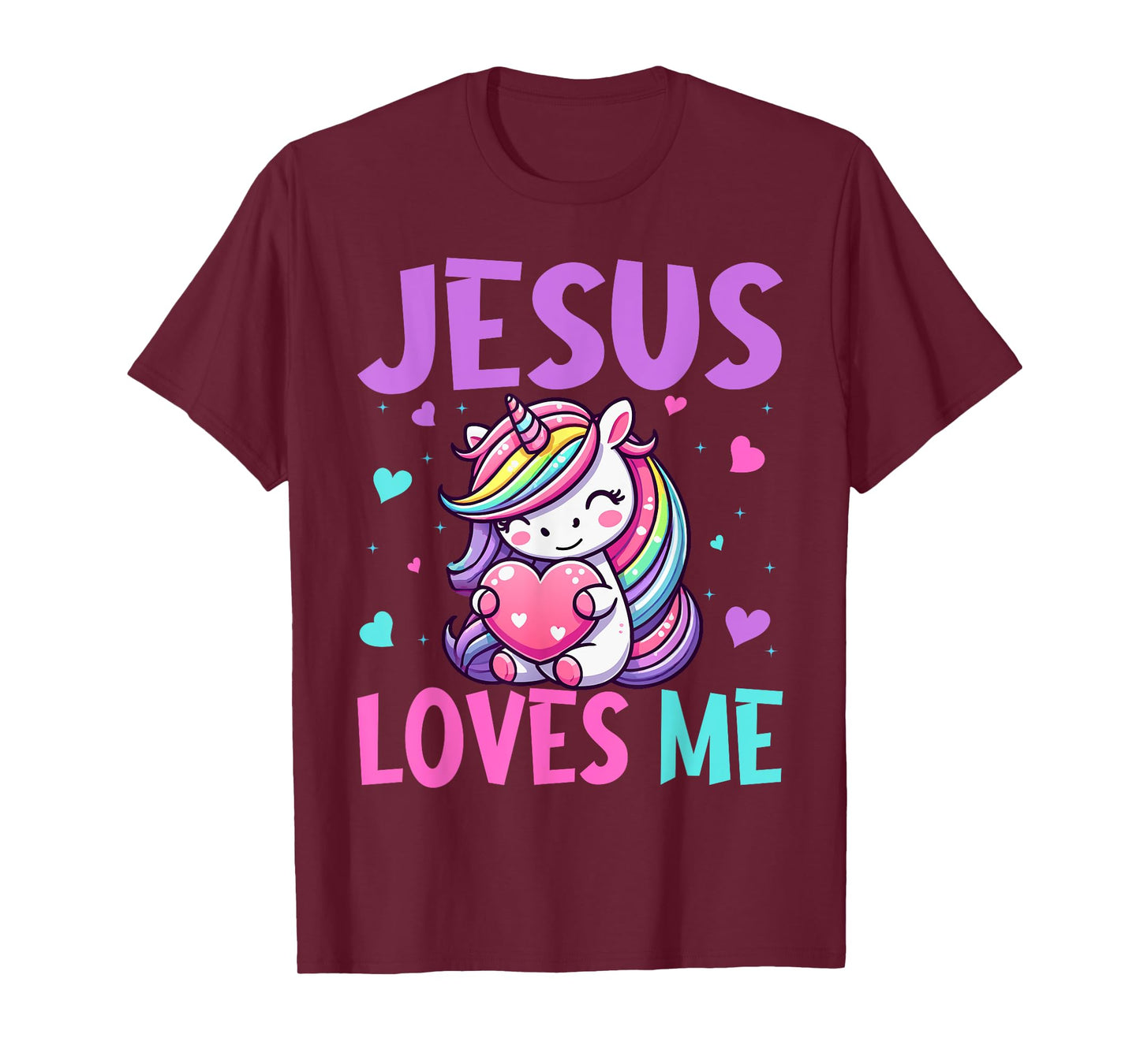 Kids Jesus Loves Me Christian Bible Girls Rainbow Unicorn T-Shirt