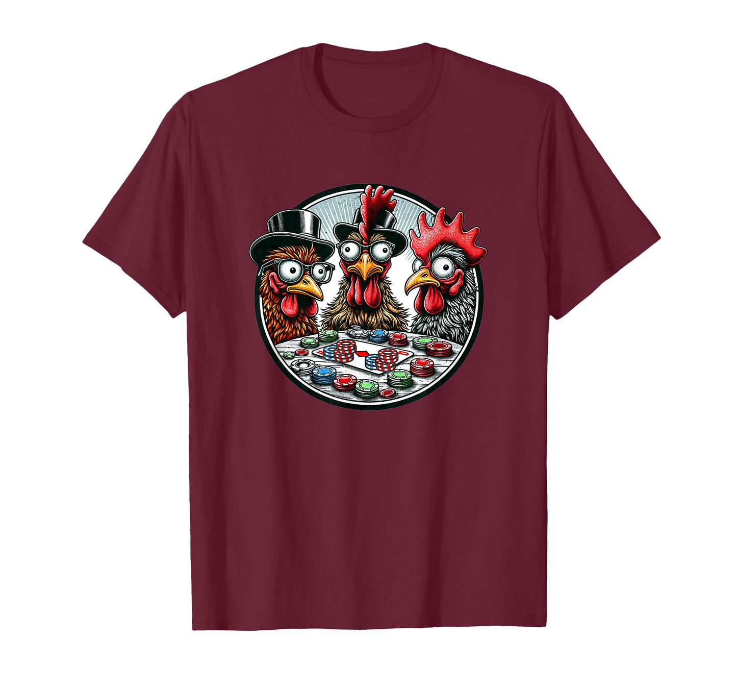 Funny Chickens Playing Poker Chips Nerdy Card Players Swag T-Shirt